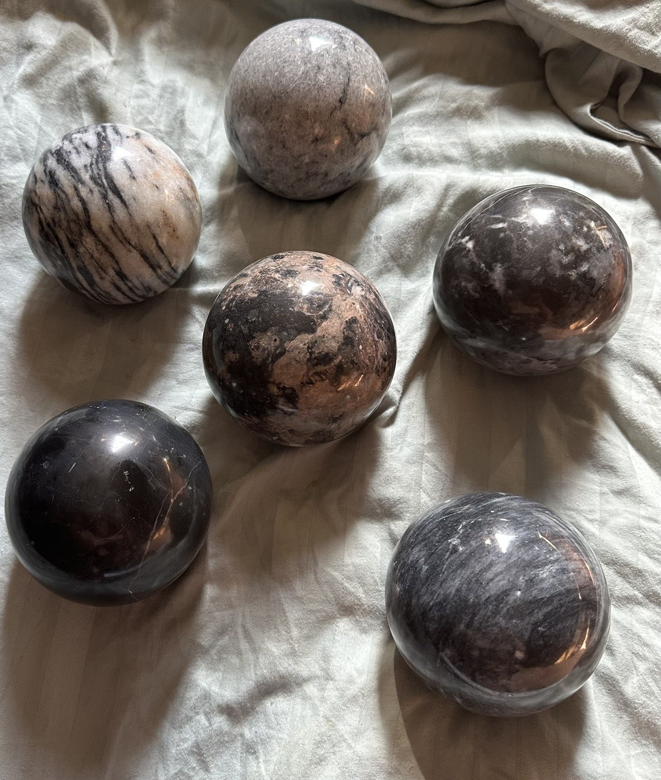 6 Solid Marble Polished Balls Decorative Sphere/ Orb Heavy Stone 3.75-4”
