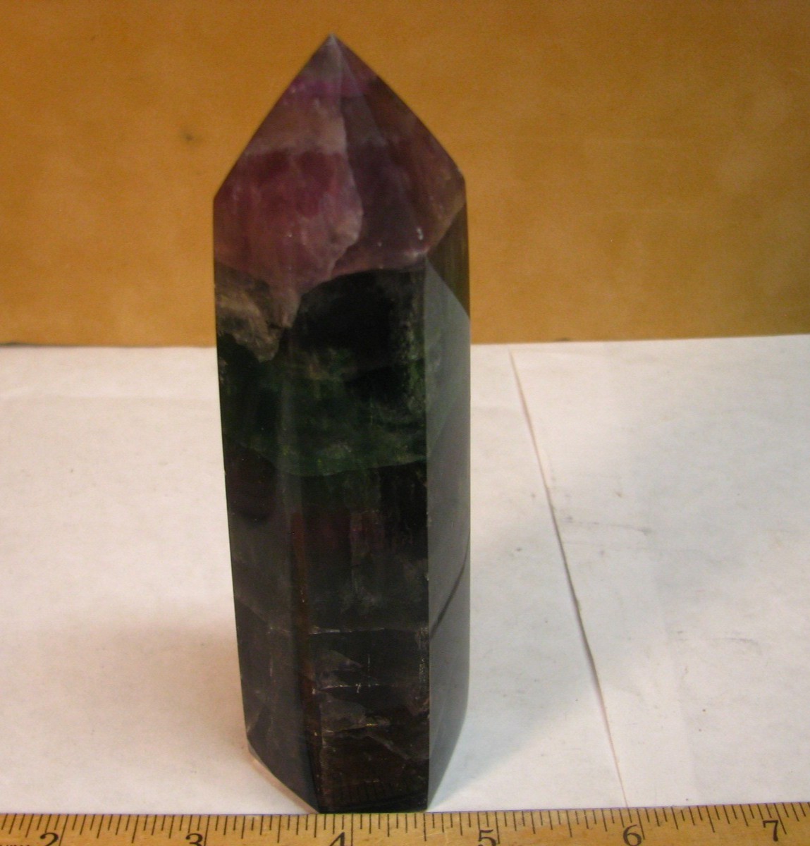 .9lb 5.25inchs GREEN/PURPLE FLUORITE TOWER (BLUE FLUORESCENT) BRAZIL #183