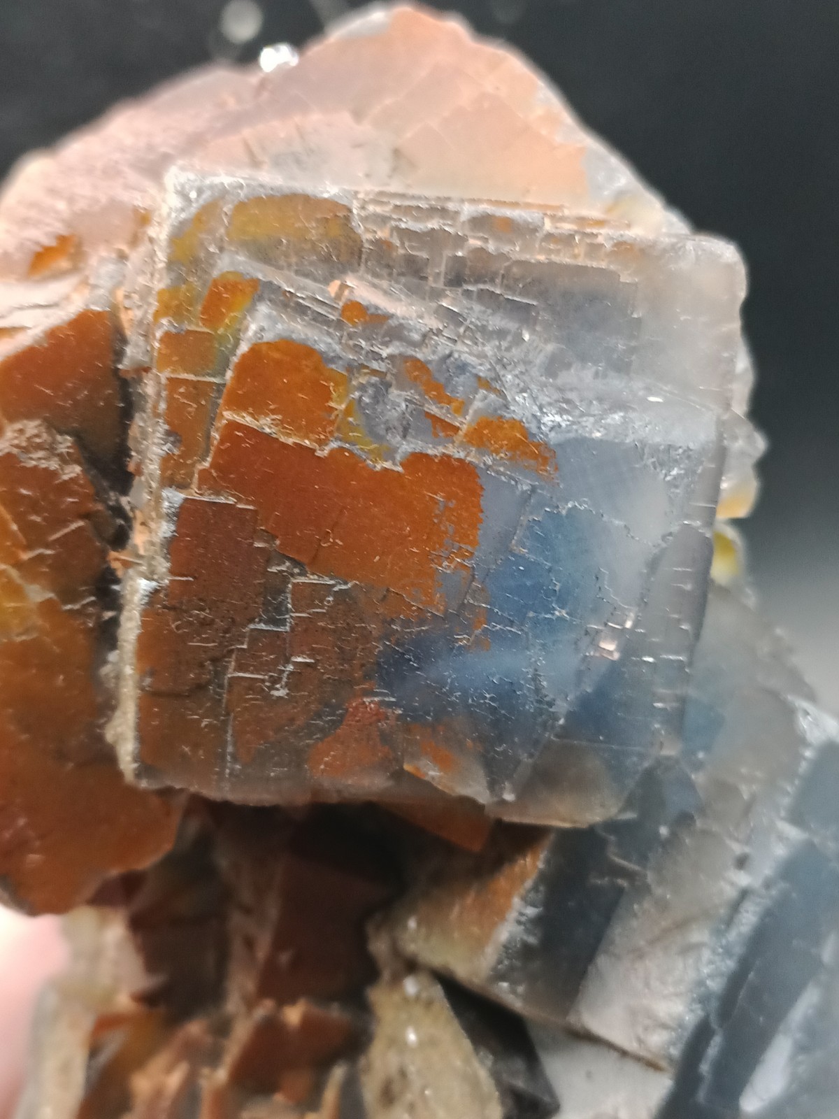 595g Natural Blue Cubic Fluorite Crystal Mineral Specimen Iron Oxide Coated