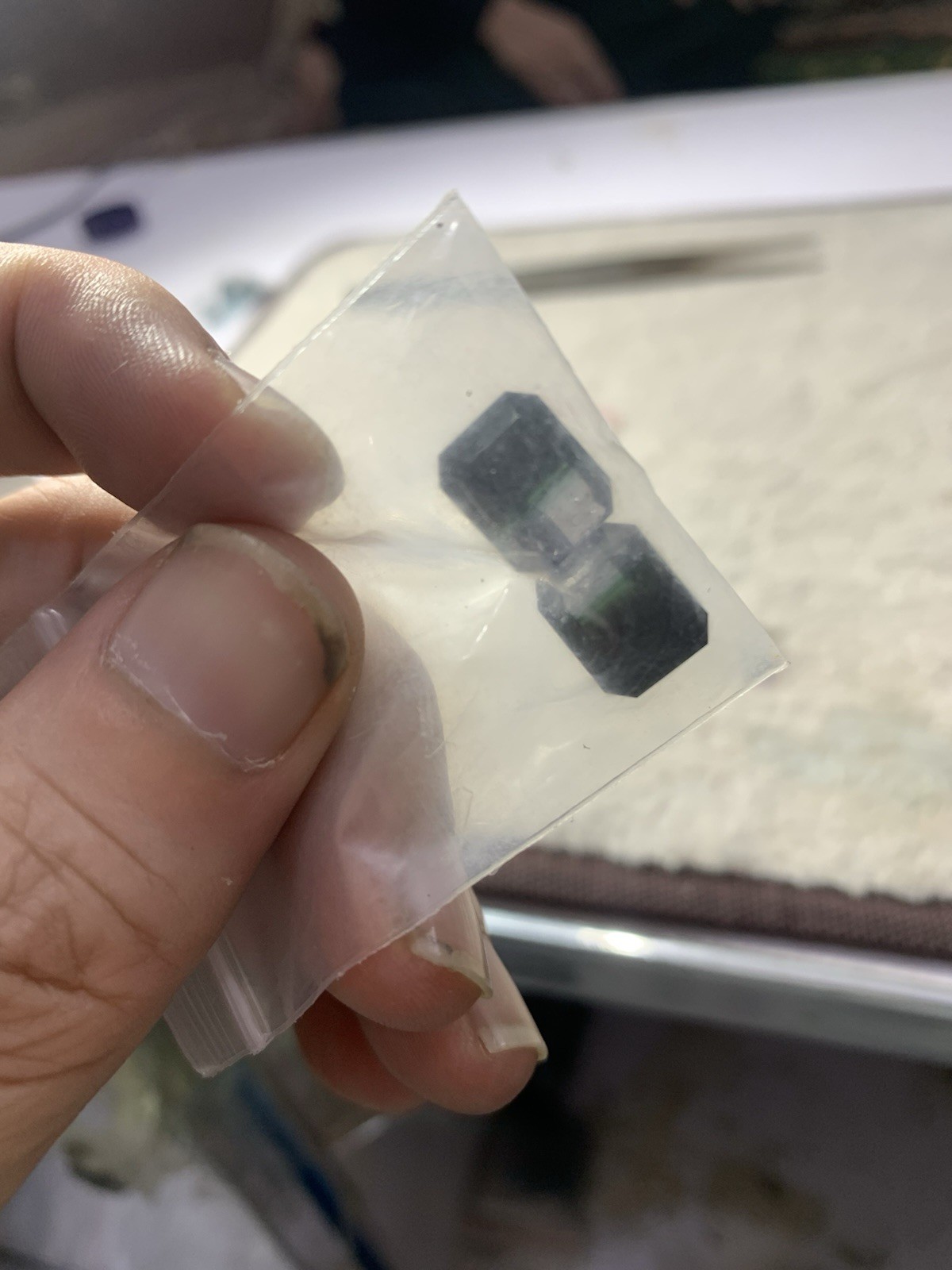 10.5ct natural silver green & black tri colors faceted tourmaline pair11.mm