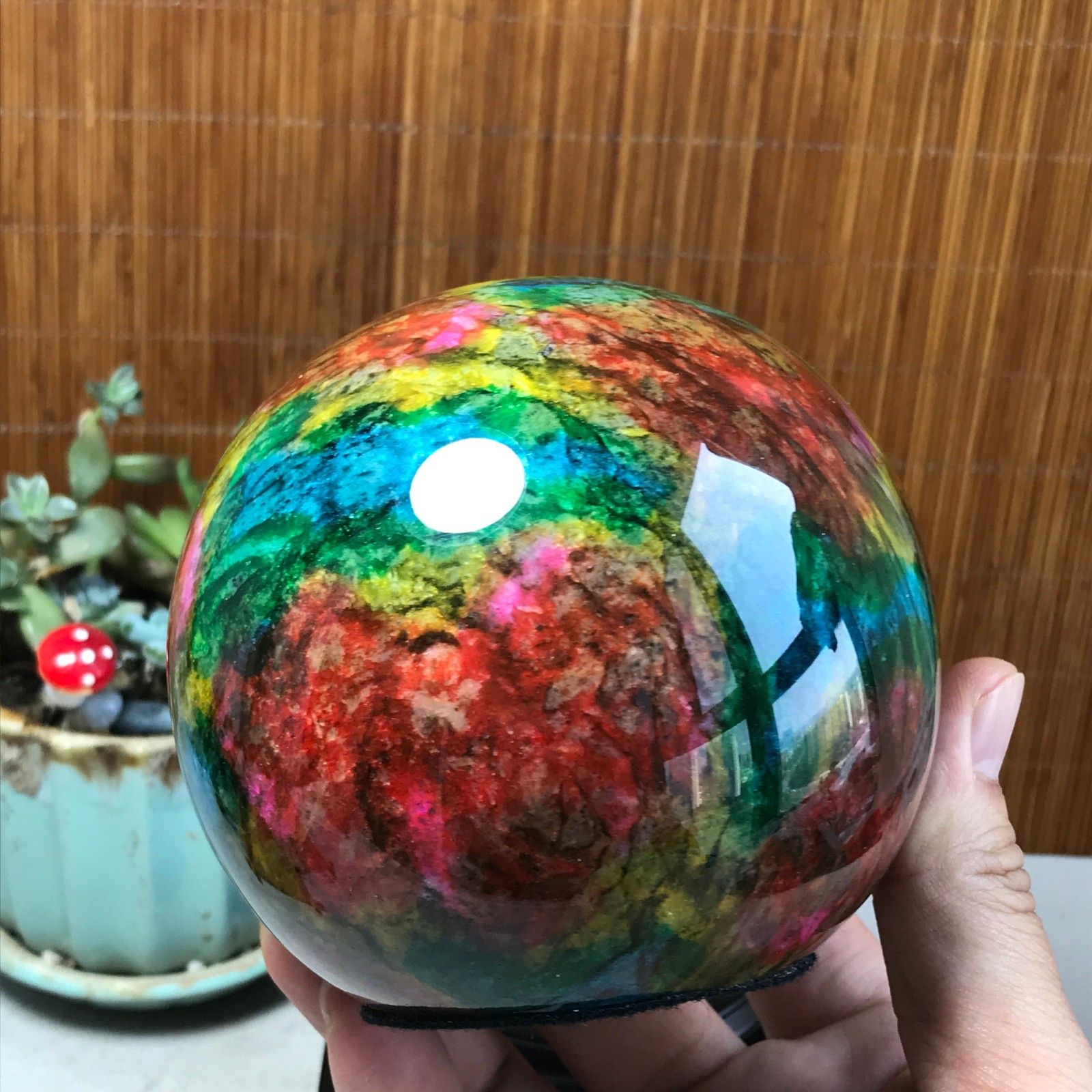 Natural “Seven Colors Jade” sphere Ball -Taiwan China 1.84kg Base Random A5803