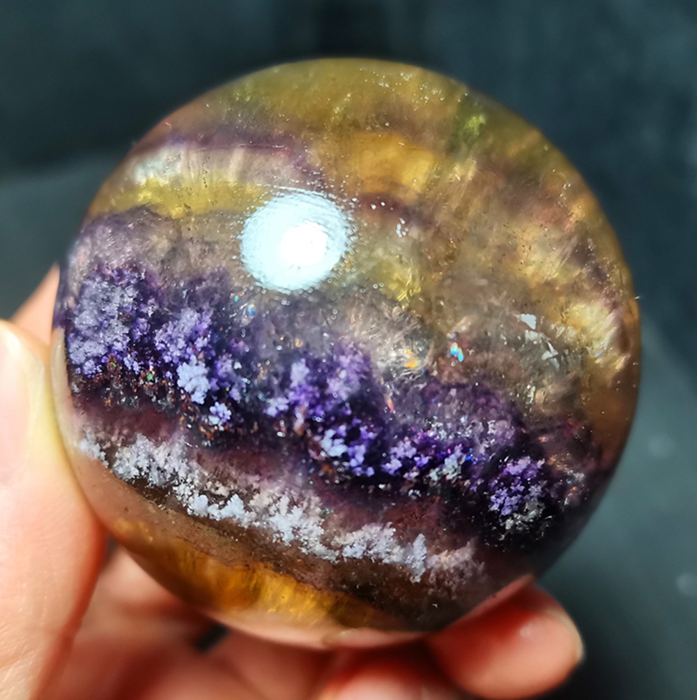 TOP 368g 60mm Natural Colorful Super Seven Fluorite Sphere Ball Healing WD2119