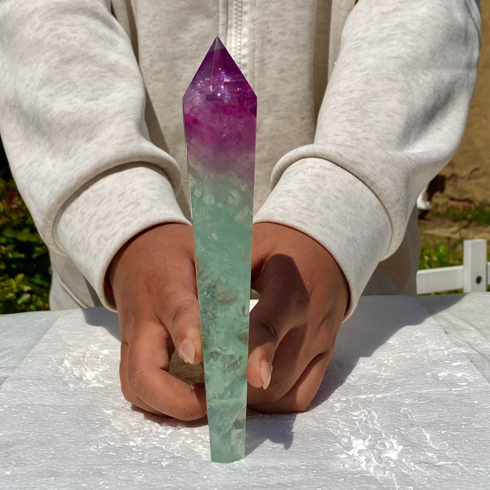 311G Top natural rainbow fluorite scepter crystal healing