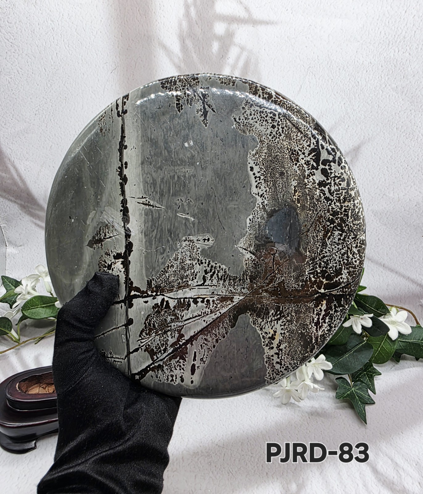 Large Picture Jasper Round Scenic Plaque 8” Polished Stone Disc With Wood Stand
