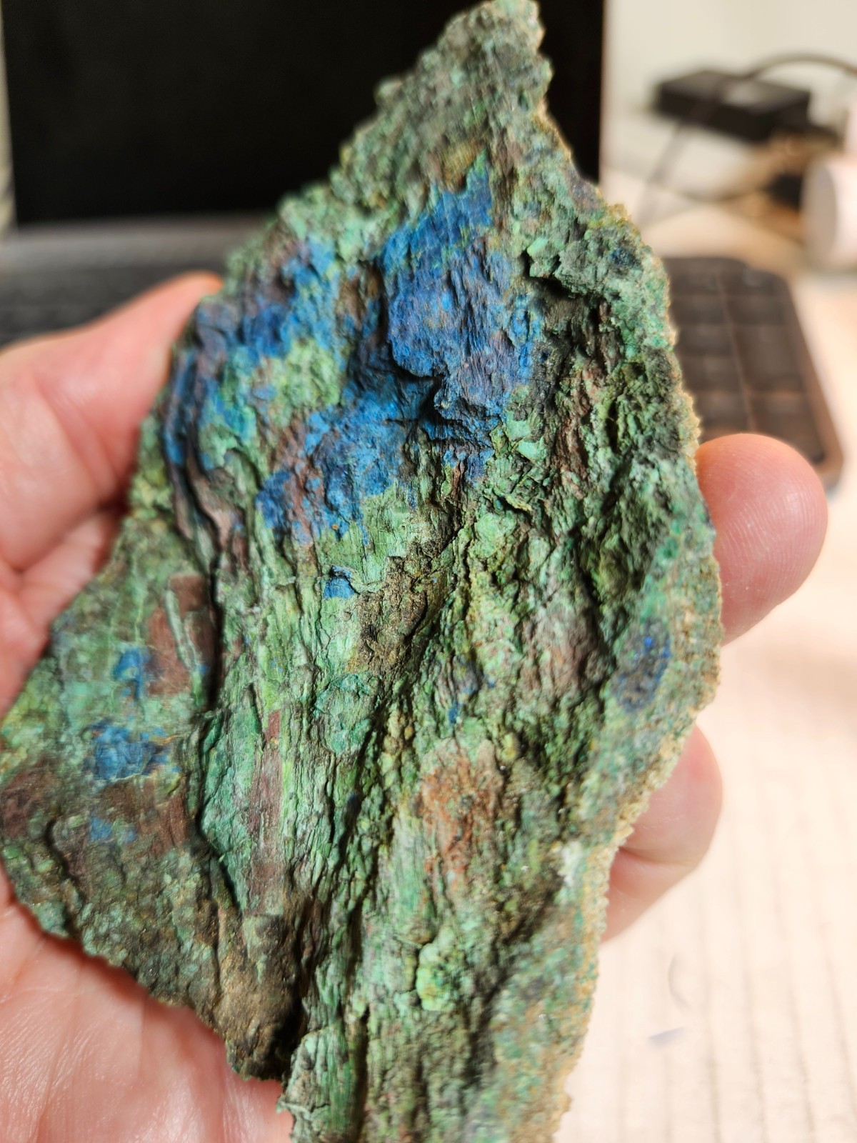 Wood replaced by Copper, Azurite/Malachite Tints, Nacimiento Mine, Cuba, NM
