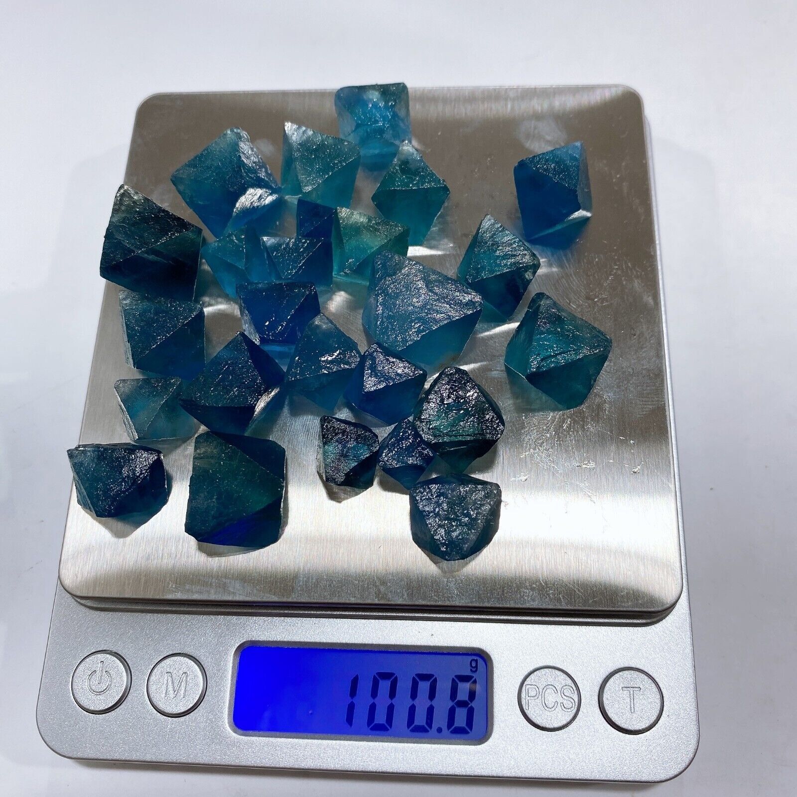 US 100g Natural Blue Fluorite Octahedron Crystal Mineral Crystal Reiki Healing
