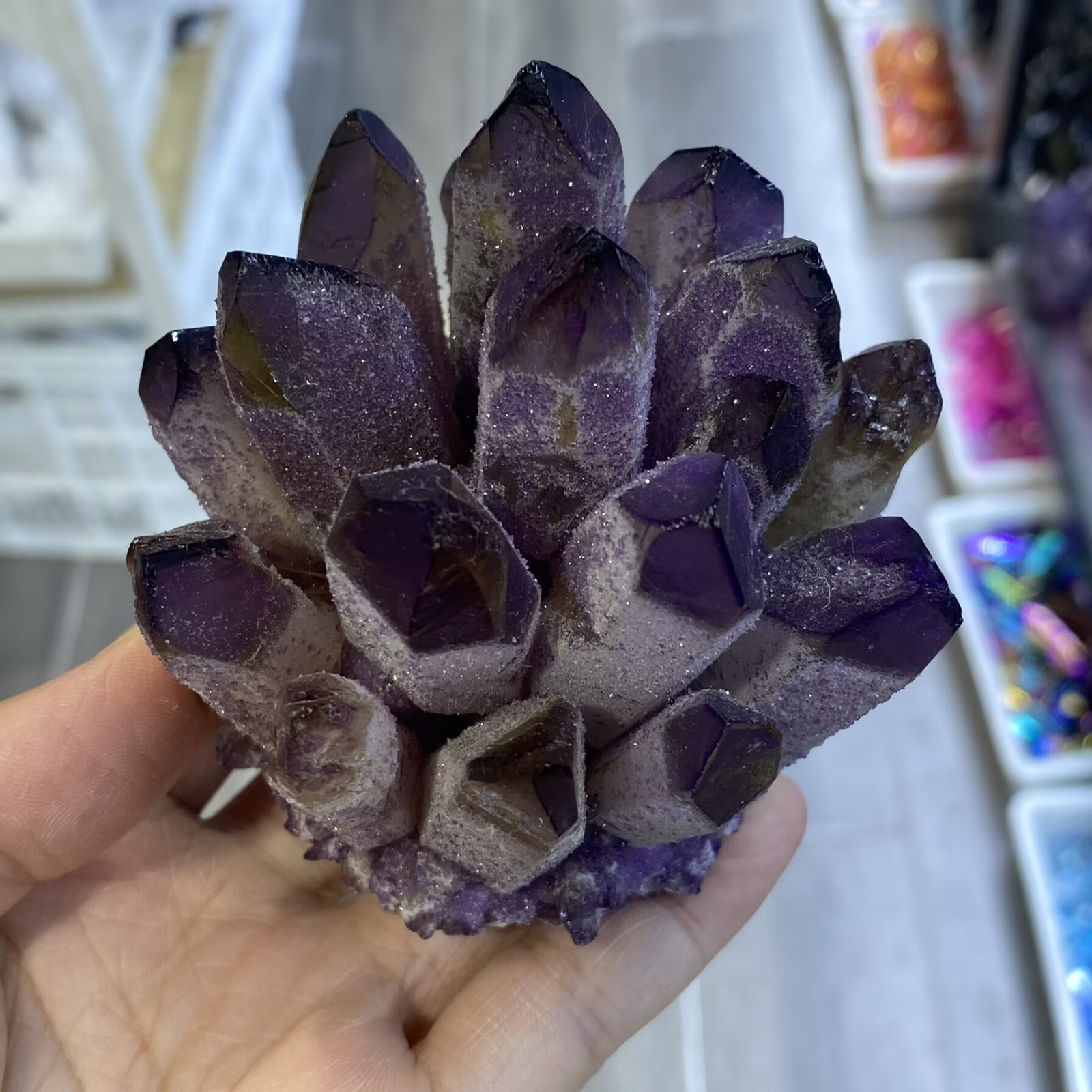 410g New purple Phantom Quartz Crystal Cluster Mineral Specimen Reiki Random