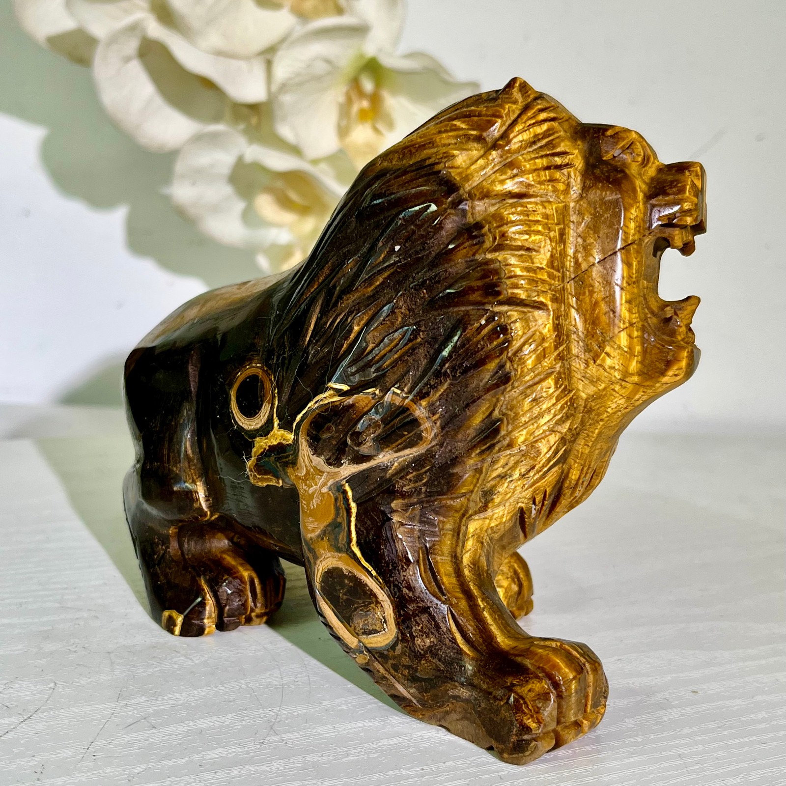 4.12LB Natural tiger eye stone products, handmade carved and polished spiritual