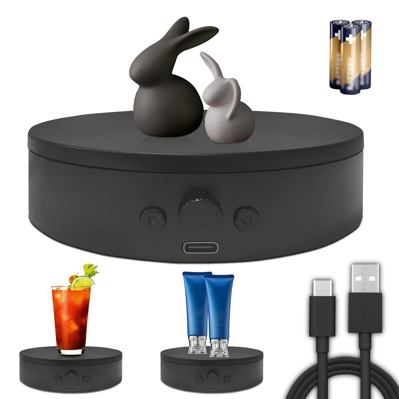 5.9 Inch 360° Motorized Rotating Display Stand for Epoxy Glitter Tumbler