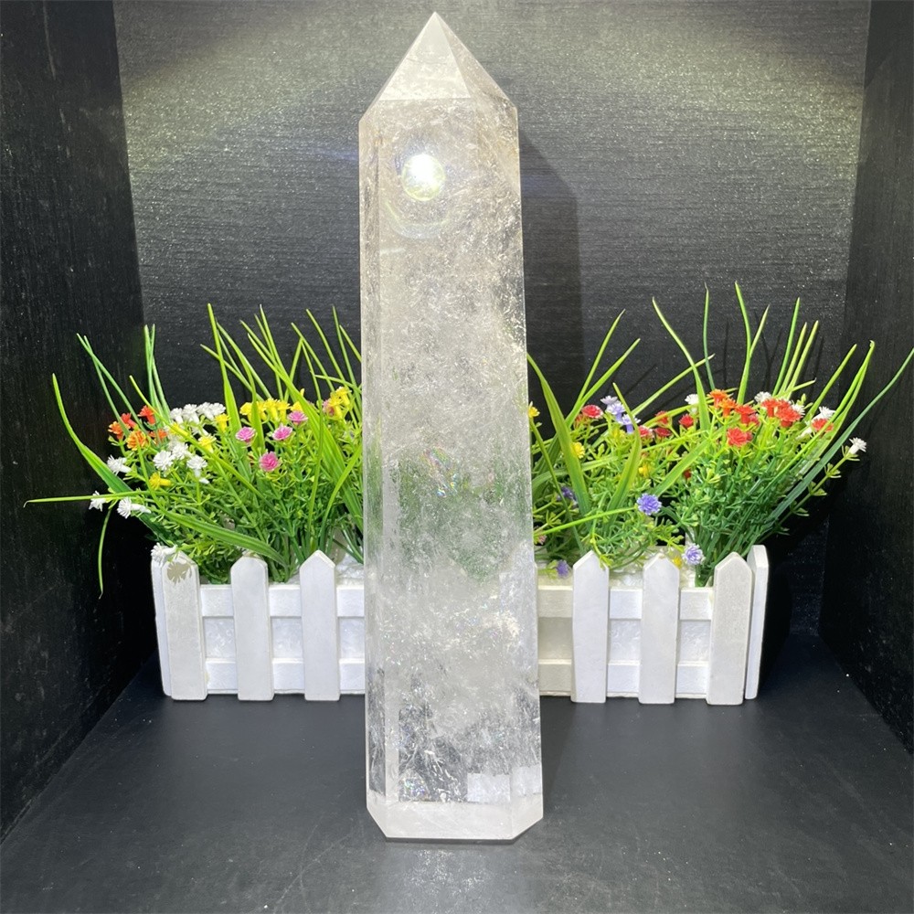 3.7LB 12.6″ Natural A++ Clear Quartz Obelisk Tower Crystal Reiki Decor Rainbow