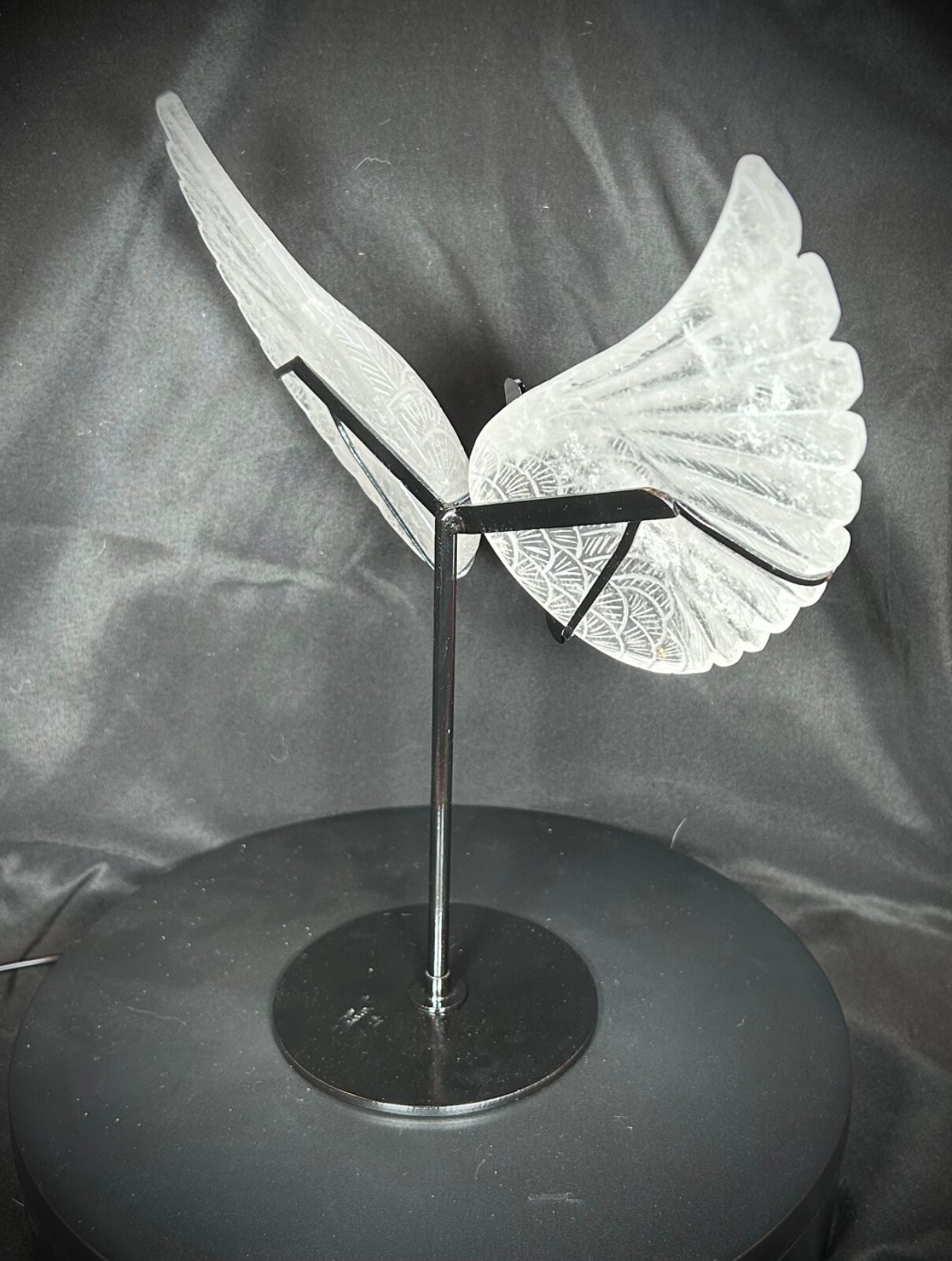 Elegant Large 11.5″ Wingspan Clear Quartz Wings With Metal Stand 3lb 7.7oz