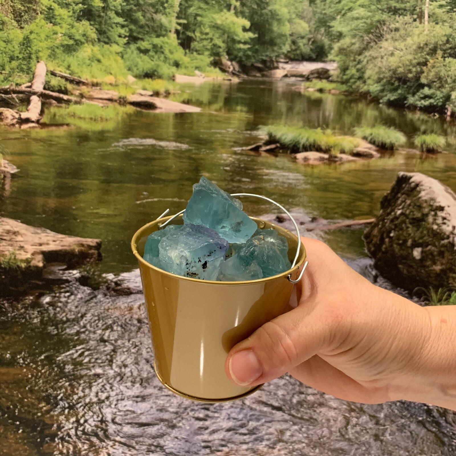 Bucket Full of Green Fluorite Rough + FREE faceted gemstone – Pick Bucket Color