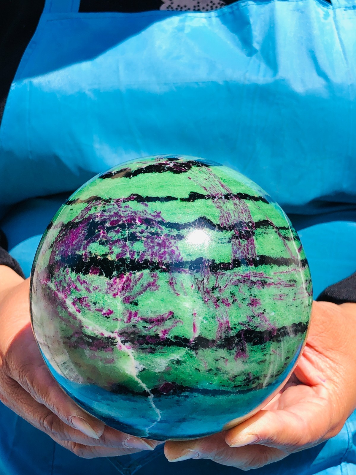 6.46 LB Large Natural Ruby Zoisite Sphere Crystal Healing Stone Specimen 5159