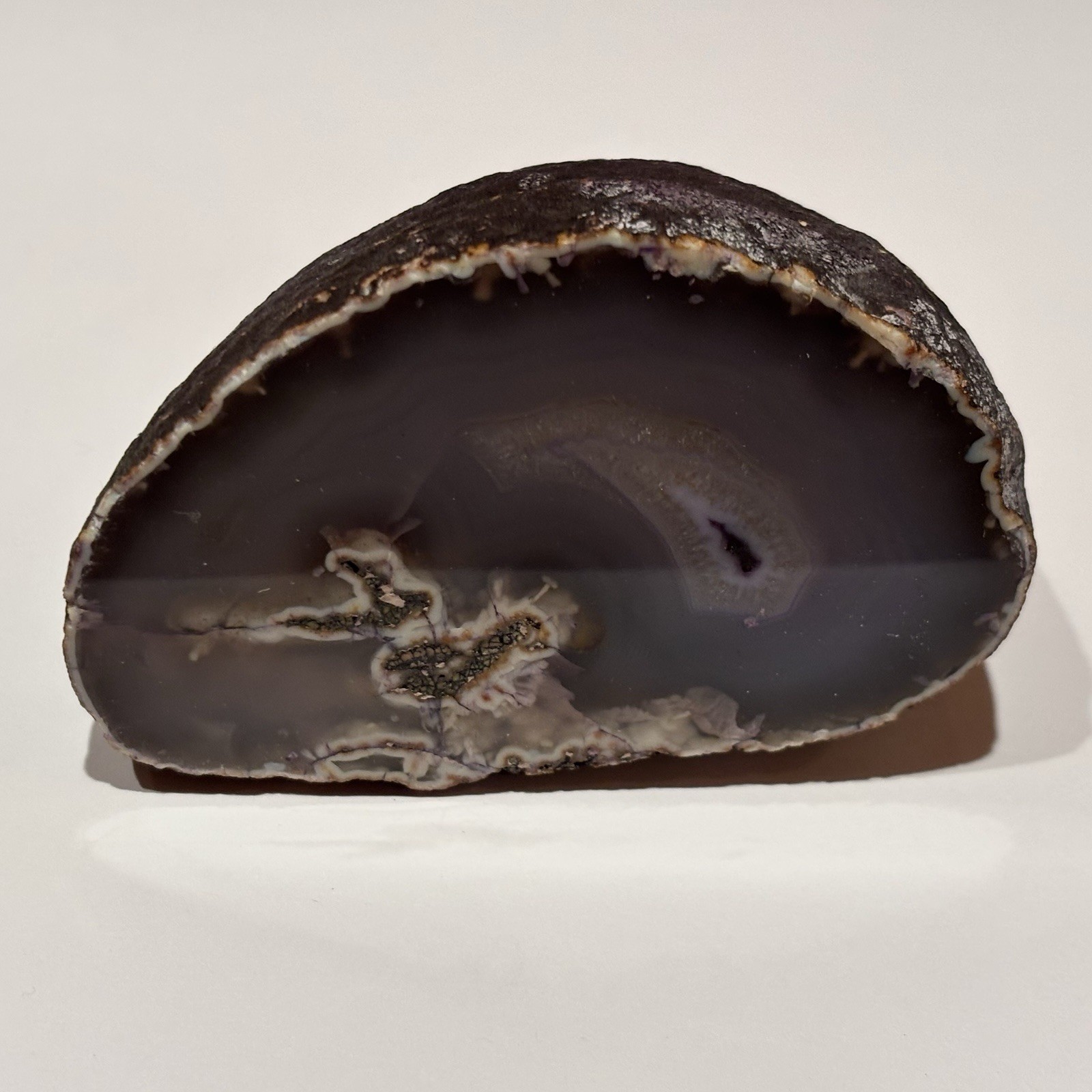 Natural Blue and Gray Banded Agate Geode Half Chunk Display Specimen Brazil
