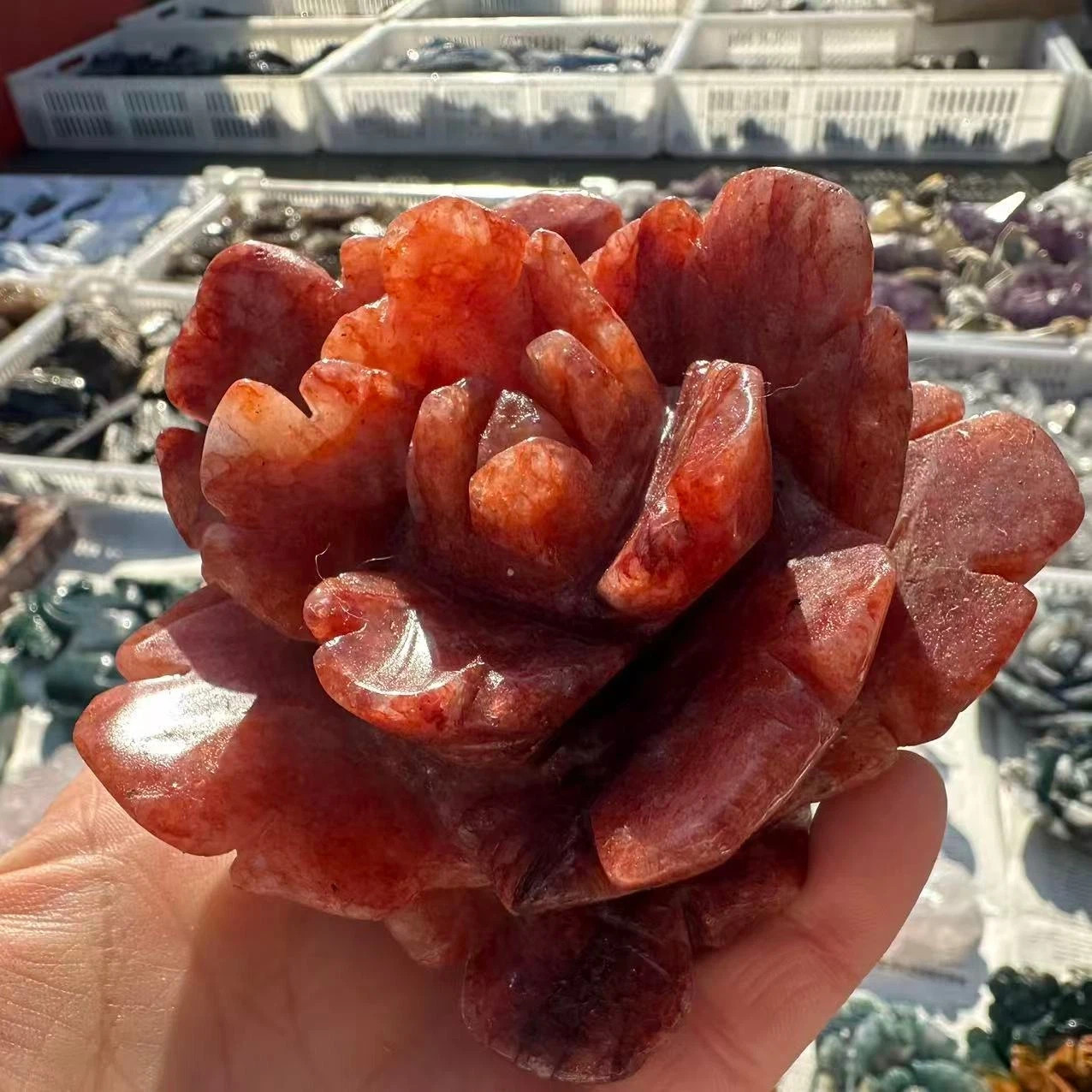 1PC Natural Red gum flower Quartz Carved Flower Skull Crystal Reiki Decor Gift