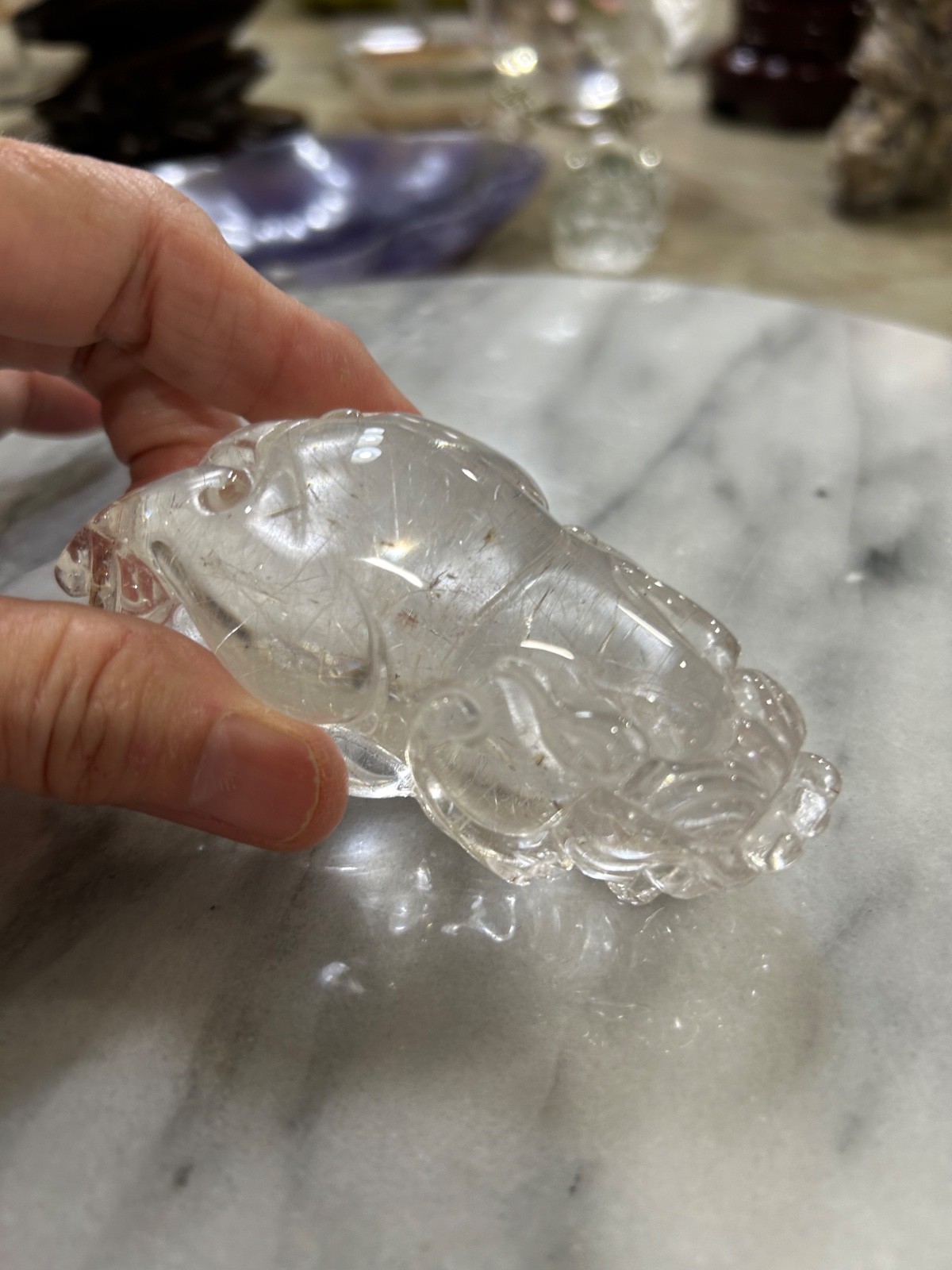 Natural silver thread Rutilated quartz Crystal pixiu Dragon