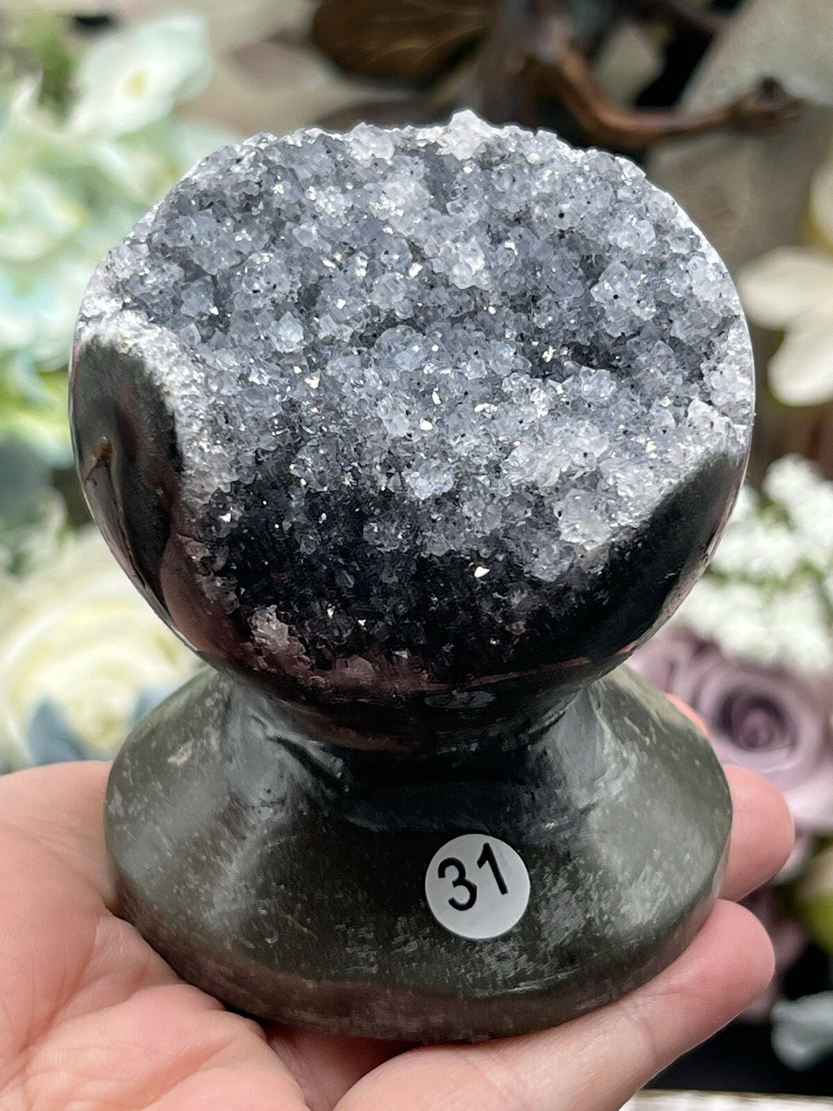 Natural Sugar Druzy Amethyst Geode Carved standing Spheres L@@K Free ship & Gift