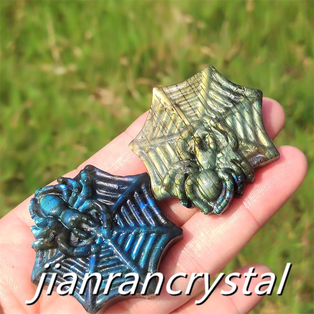 Natural Labradorite Hand Carved Spider Quartz Crystal Skull Healing Reiki 1pc