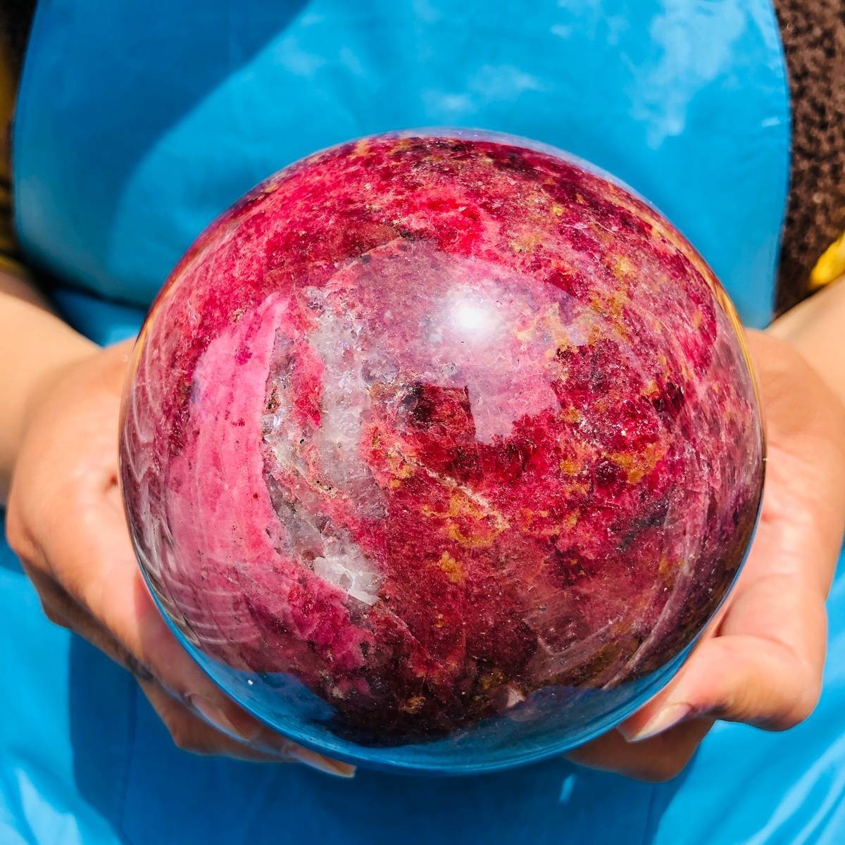 6.29LB Natural Rhodonite Crystal Sphere Pink Black Healing Gem Stone 4797