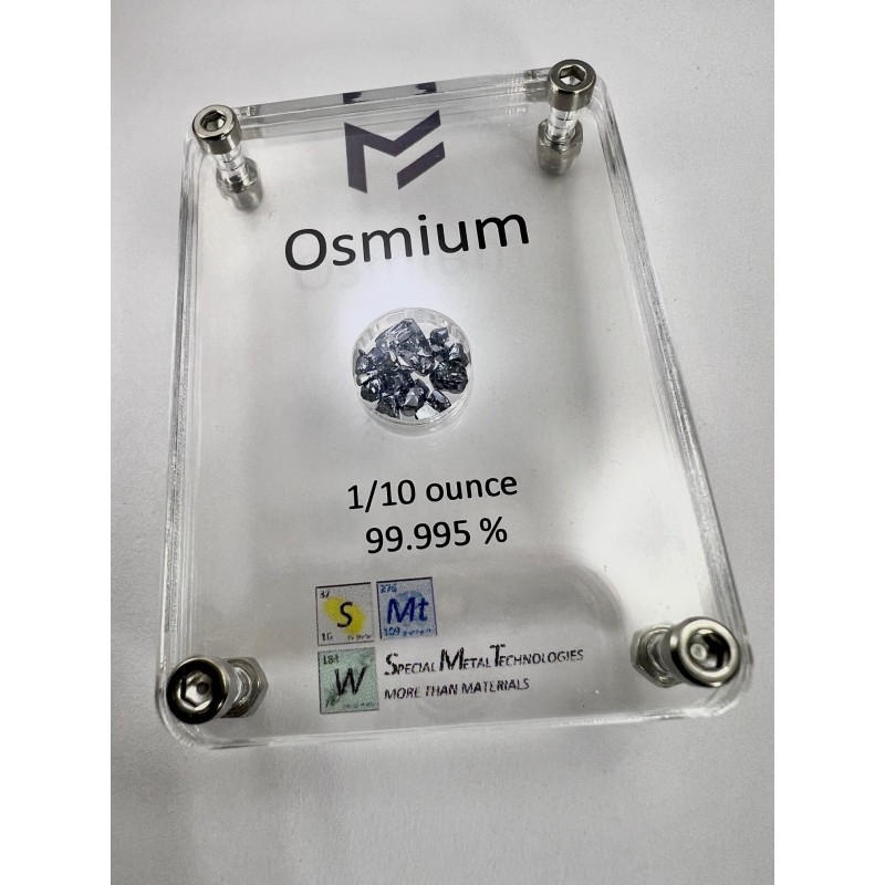 Crystalline Osmium 1/10th oz sealed in acrylic housing – Made in Austria