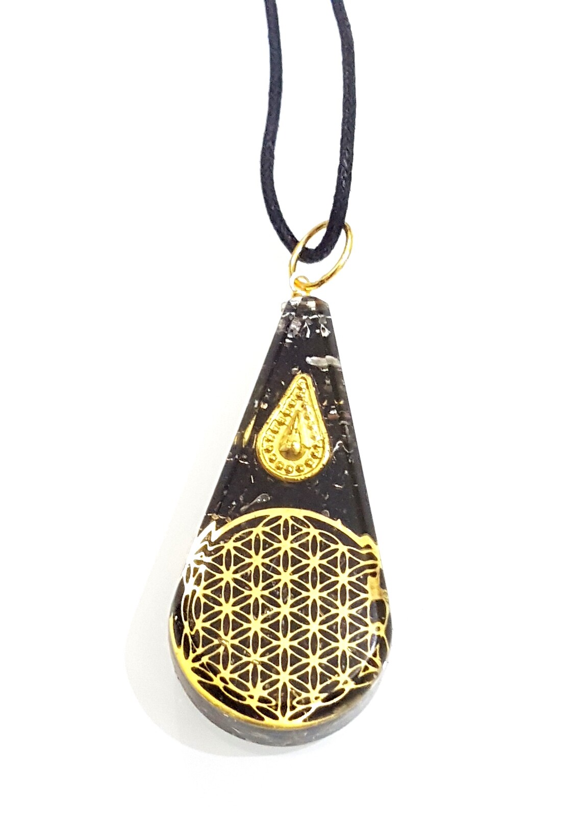 Flower of Life Sacred Geometry Black Tourmaline Orgone Pendant EMF Protection
