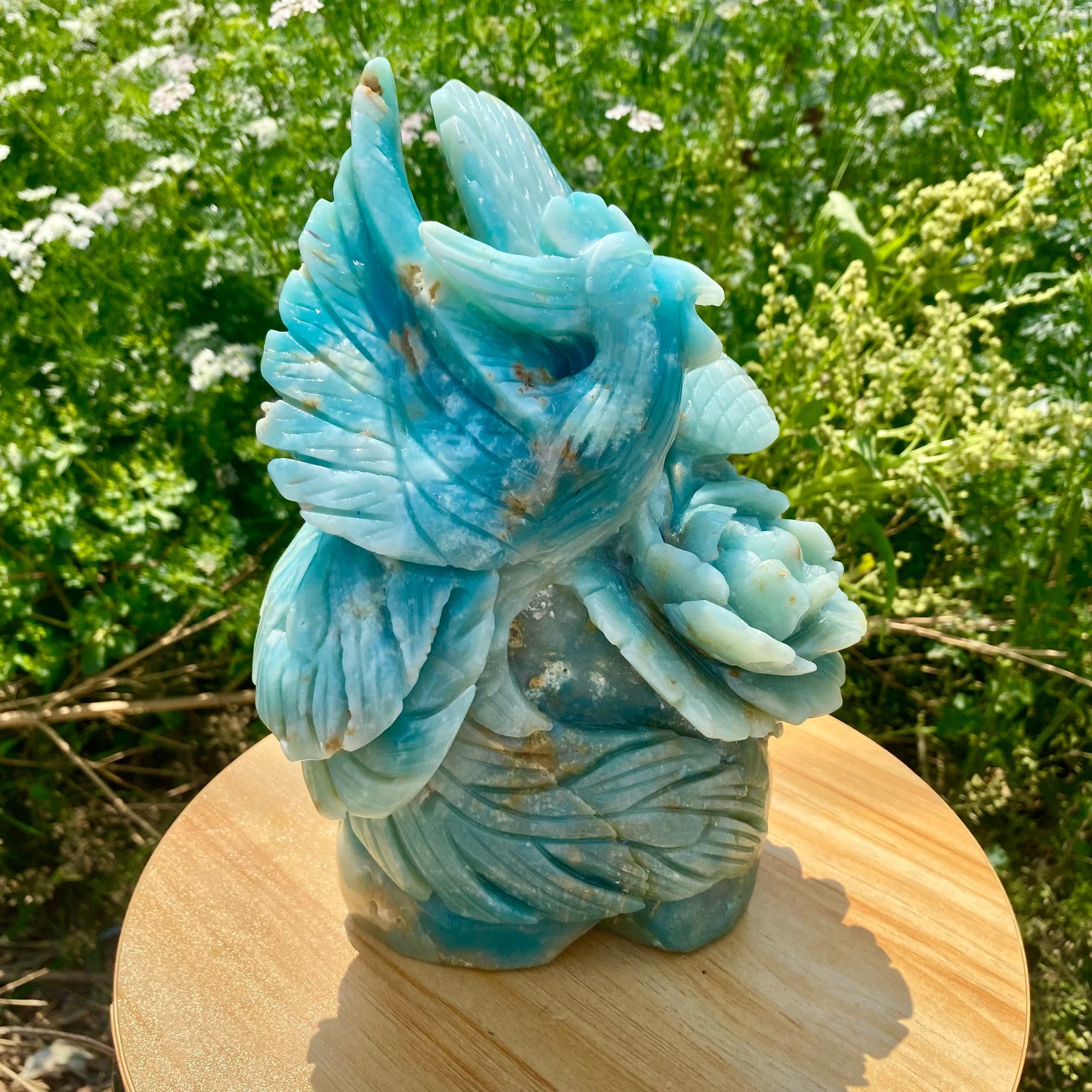 6.17LB Natural Blue Vein Stone Phoenix Carving, Home Decoration