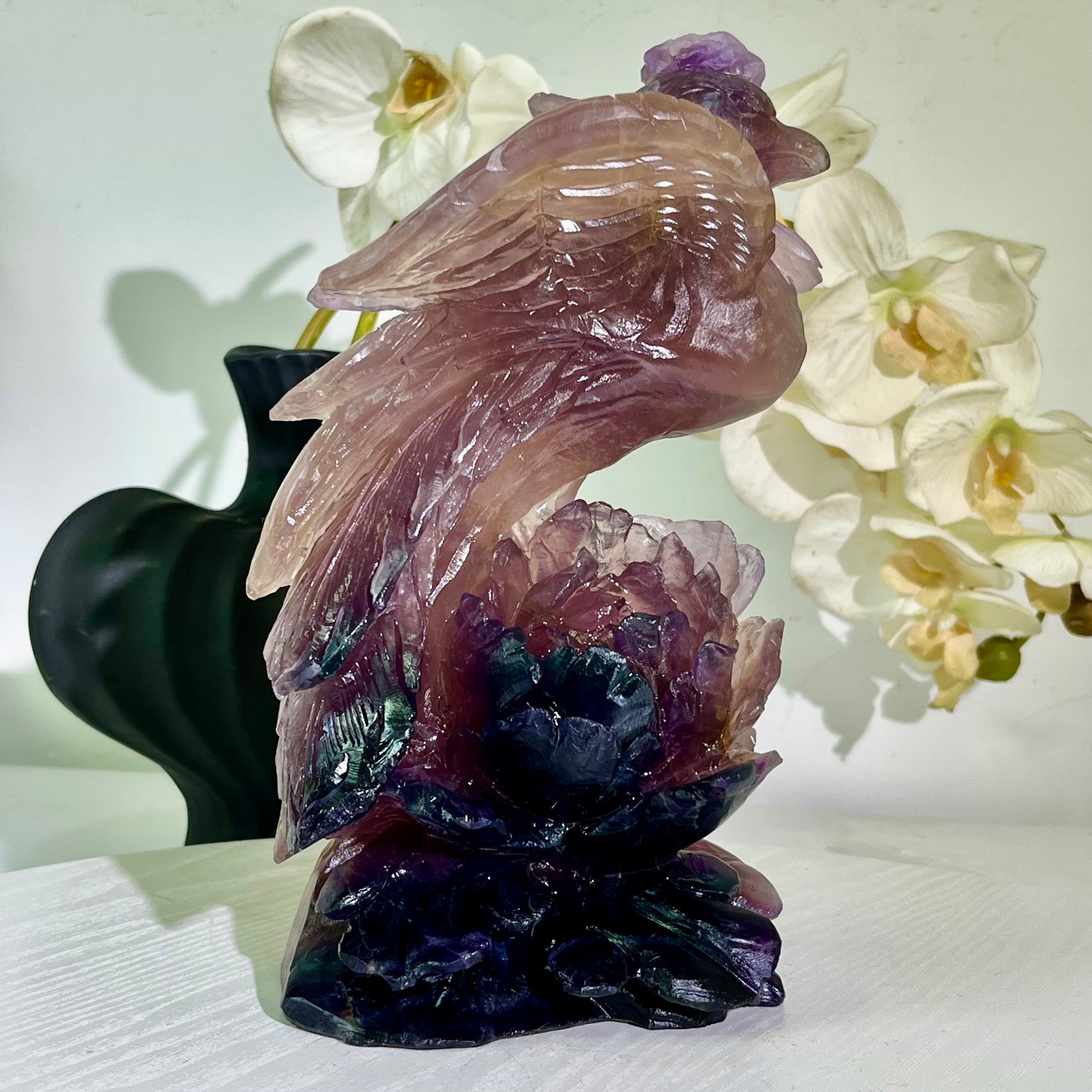 6.43LB Natural fluorite quartz products, hand carved and polished spiritual orn
