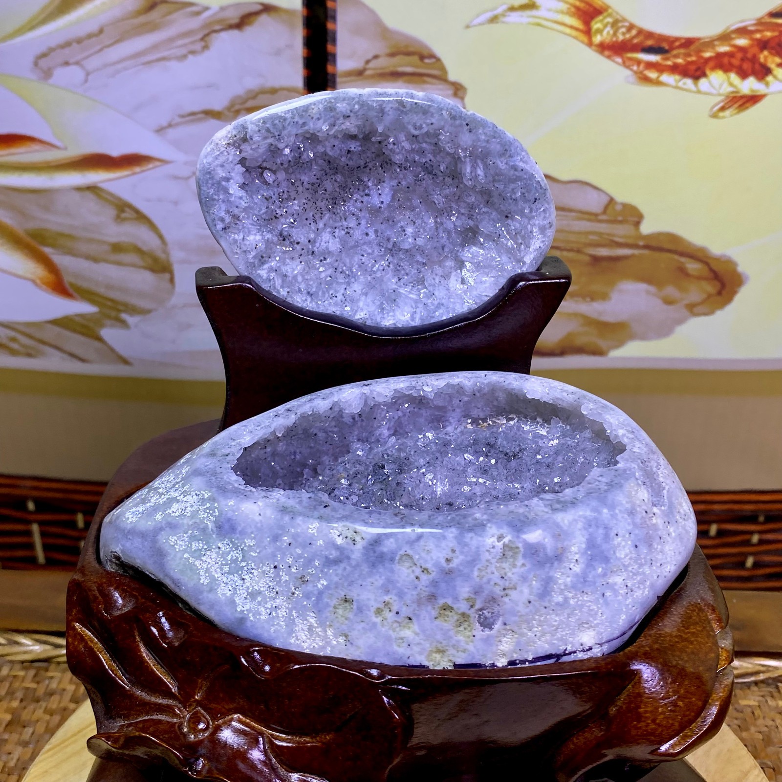 5.15LB Natural Amethyst Geode Quartz Crystal Cornucopia Mineral Specimen +Stand