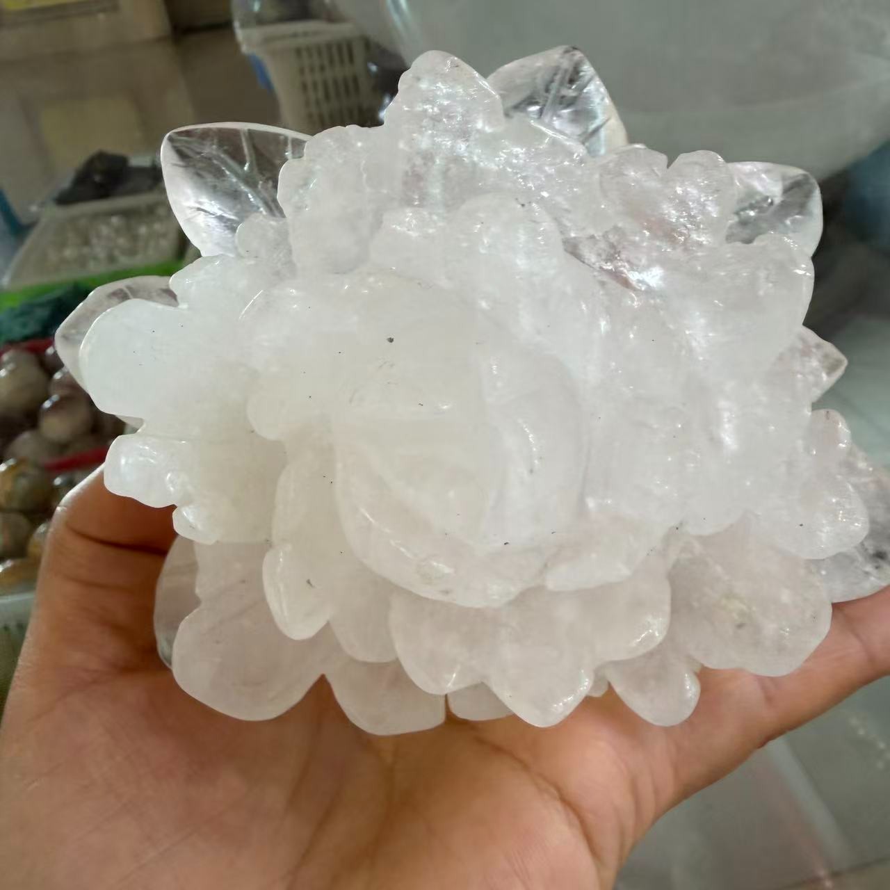 1pc Natural White Quartz Carved Crystal Flower Skull Reiki Healing Decor Gift