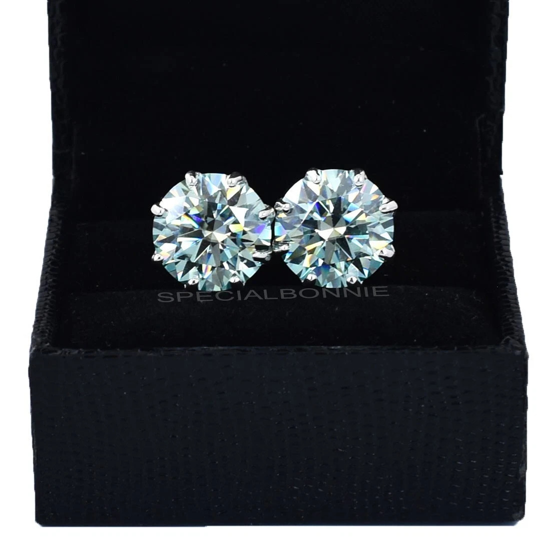16.00 Ct Blue Diamond Earrings 13mm VVS1 Round Cut 925 Silver HPHT Studs