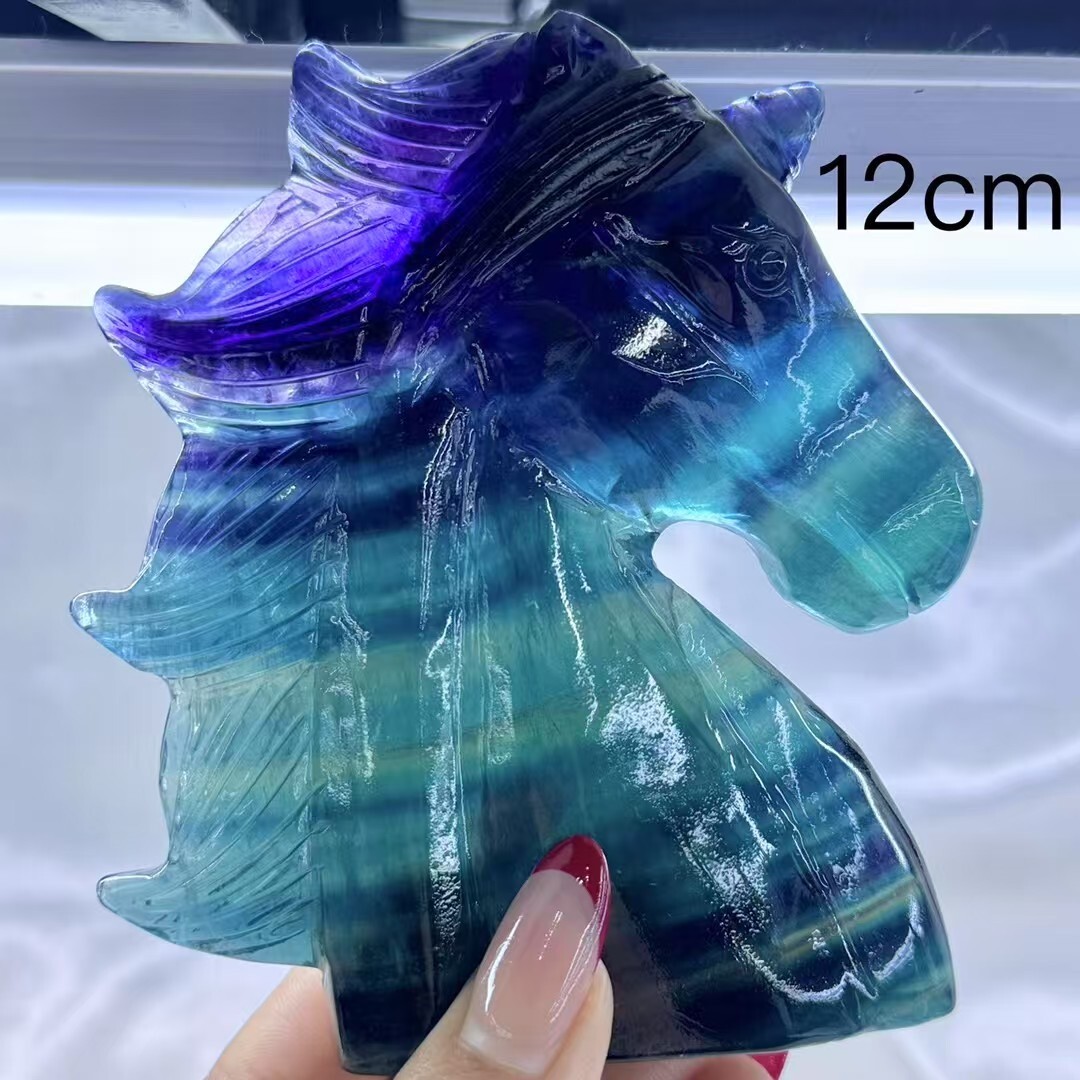 1PC Natural fluorite carved unicorn Skull quartz crystal reiki healing Gem Gift