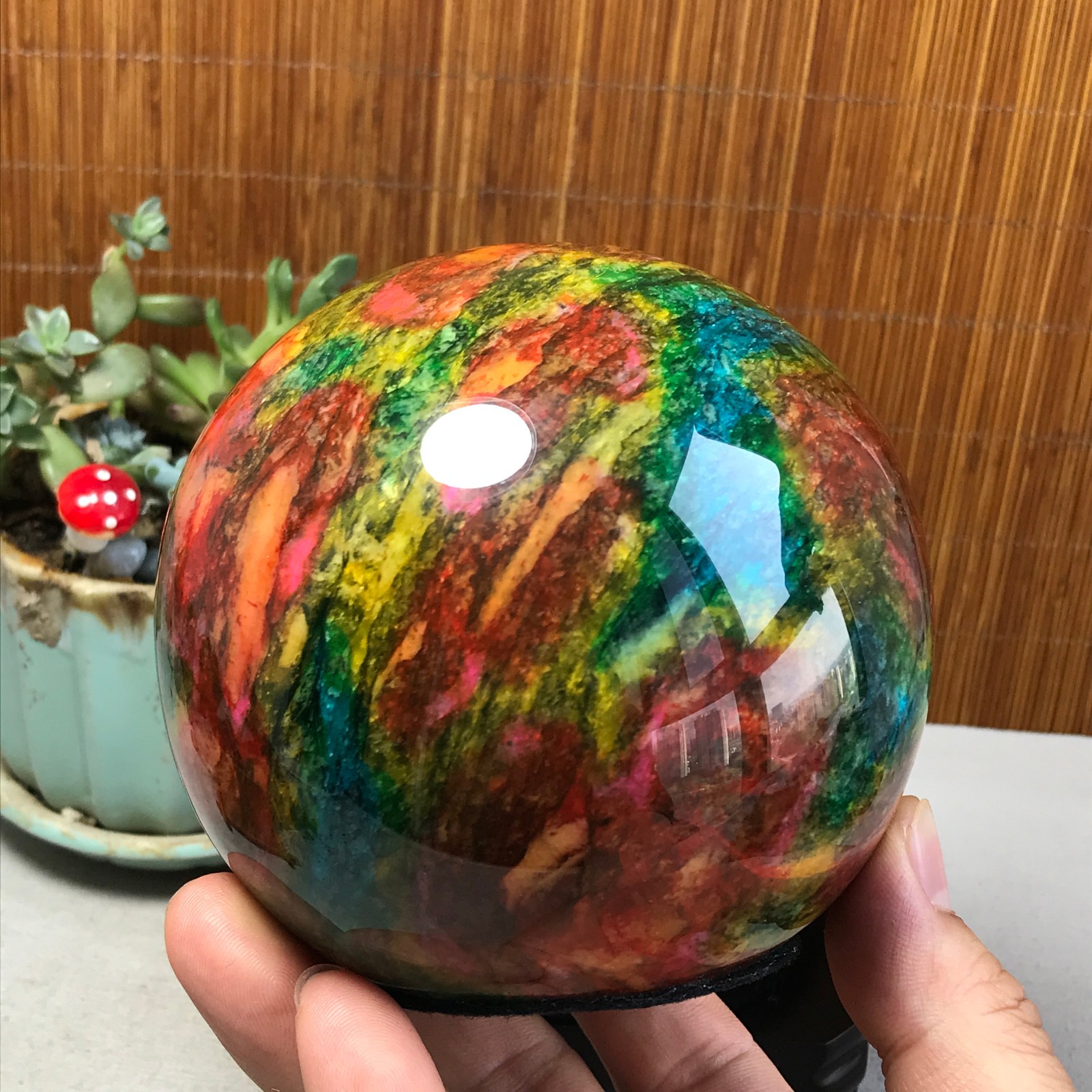Natural “Seven Colors Jade” sphere Ball -Taiwan China 1.85kg Base Random A5805