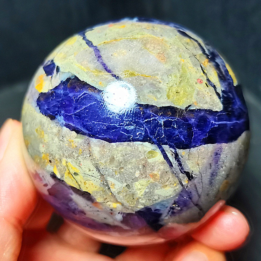 TOP 380.6g Natural Purple Lilac Snowflake Fluorite Quartz Crystal Sphere WD2259