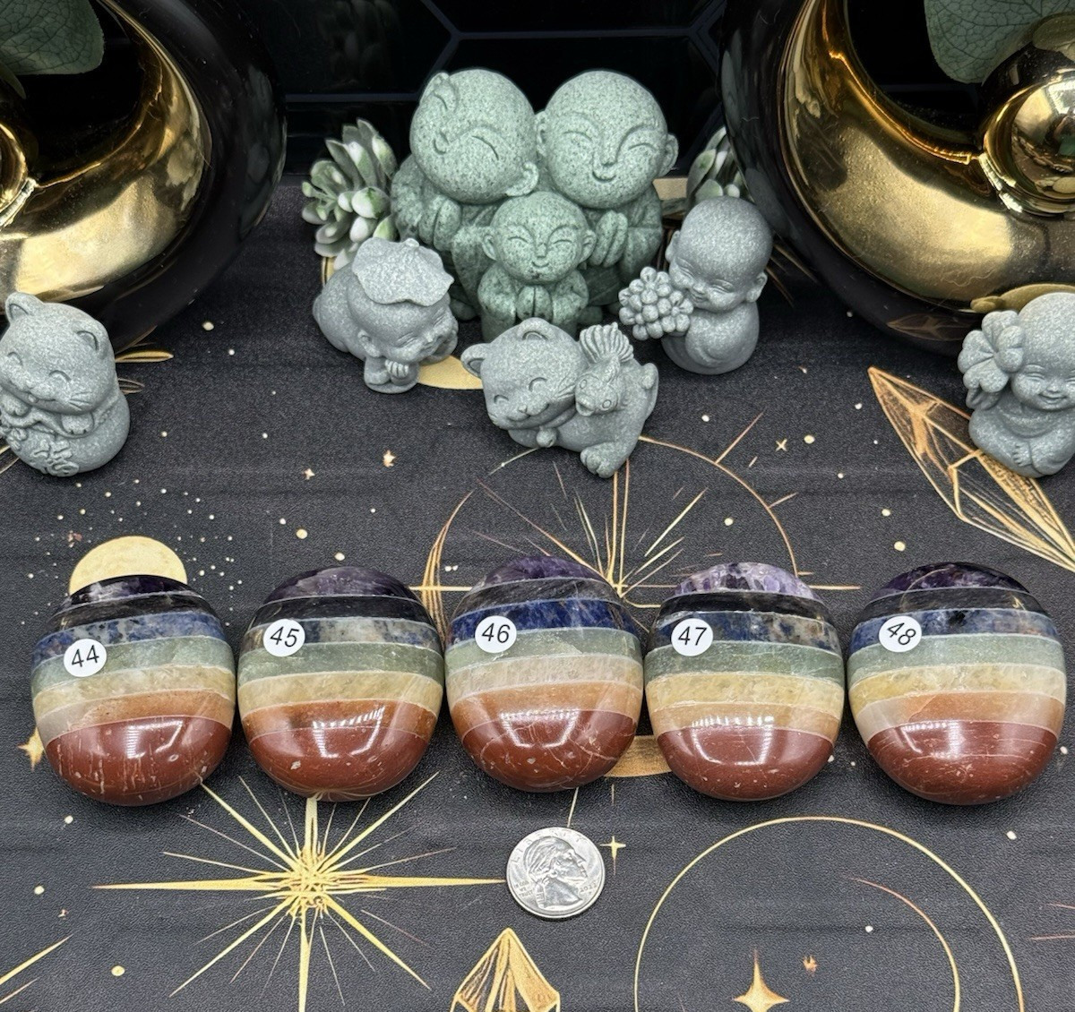 7 Chakra Bonded Lg Palm stones. Gorgeous colors free shipping