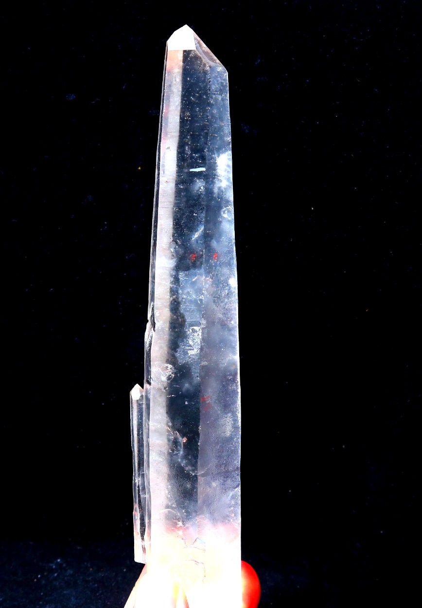 Natural transparent “blue needle pyramid” crystal iron ore mineral specimen