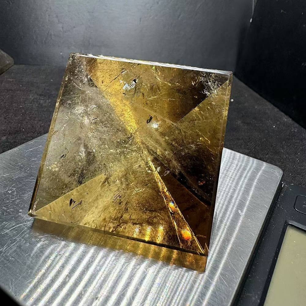 137g Natural Citrine Quartz Carved Pyramid Crystal Reiki Healing Decor