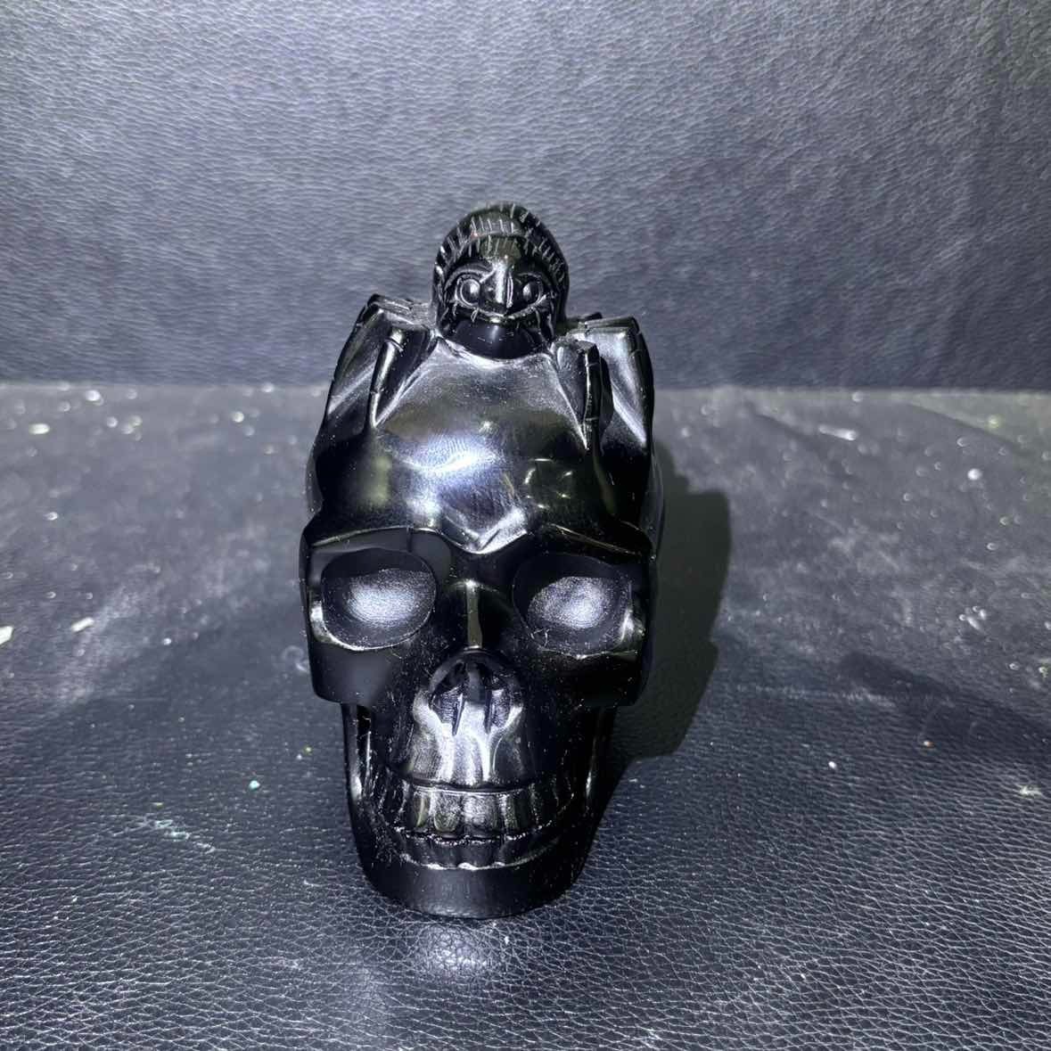 a1.52LB4.3″ Natura Black Obsidian with Spider Carving Crystal Ornament Gift