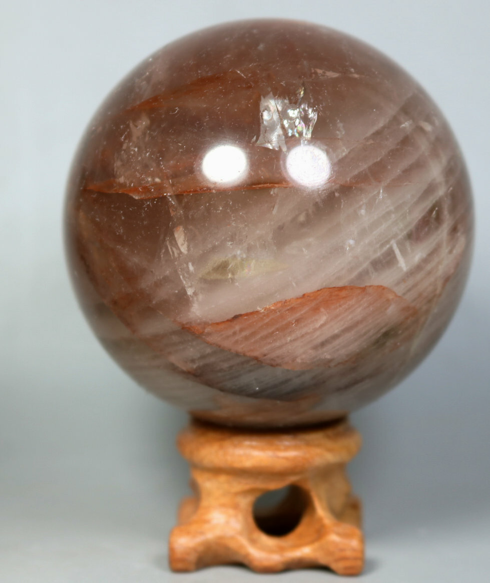 Natural RED FIRE QUARTZ Hematoid Crystal PHANTOM MULTI-INCLUSIONS Sphere/Stand