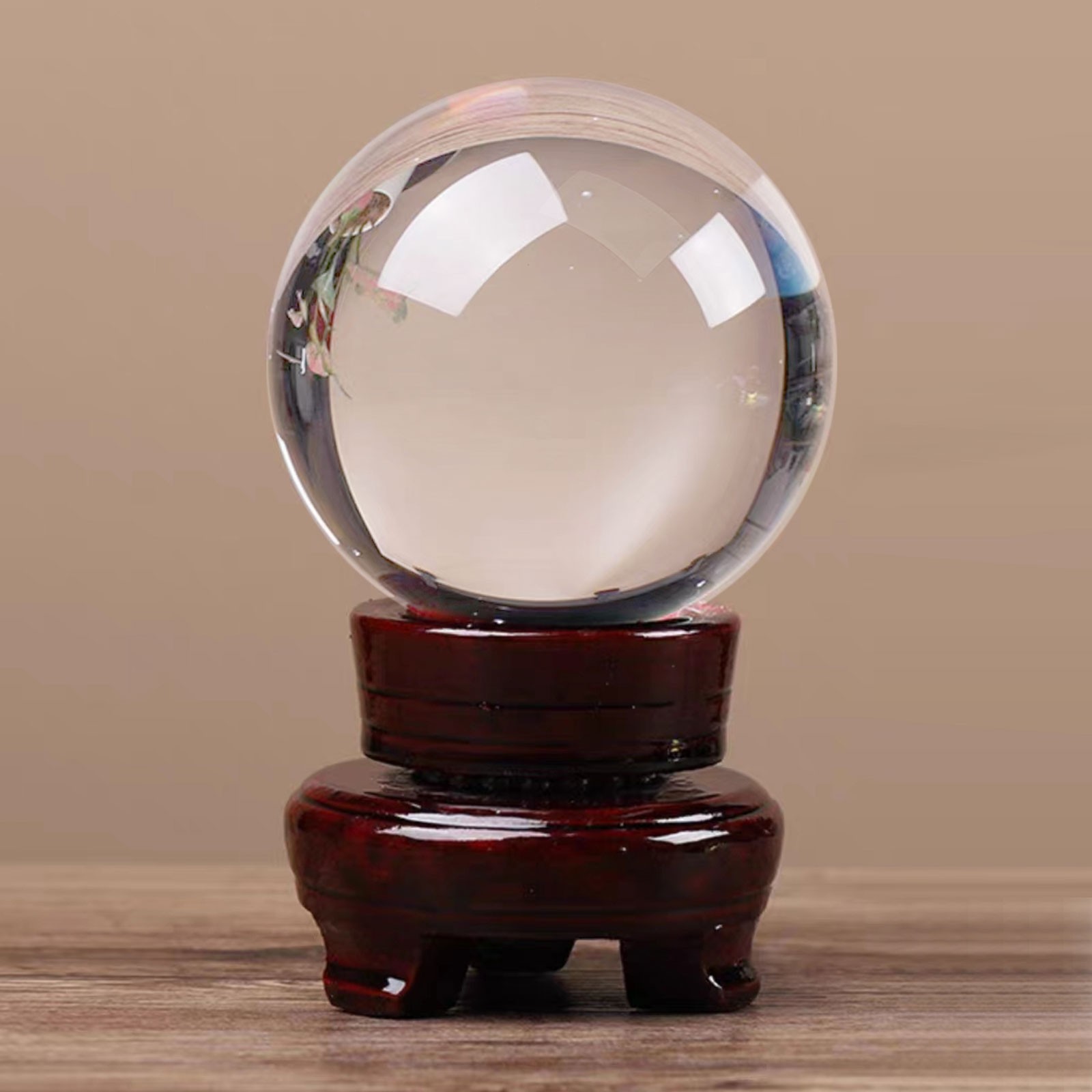 120mm Clear Divination Crystal Ball Meditation Glass Sphere with Wooden Stand
