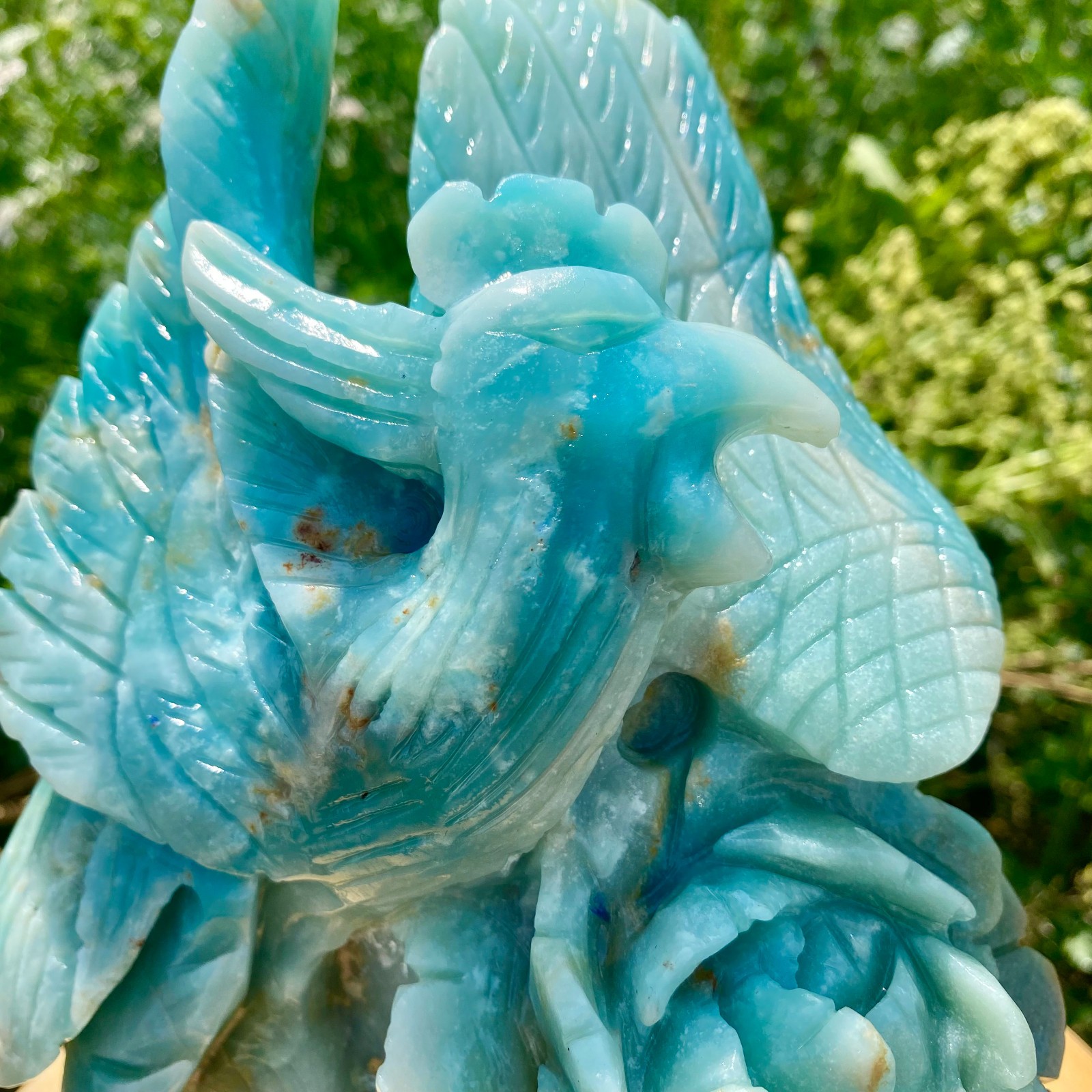 6.17LB Natural Blue Vein Stone Phoenix Carving, Home Decoration