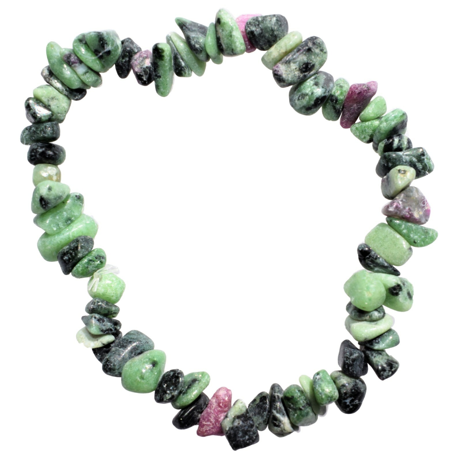 Premium Natural Ruby Zoisite Crystal Chip Stretchy Bracelet + Selenite Heart