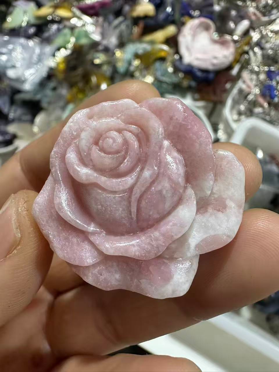 1pc Natural pink opal quartz carved flower Skull Reiki Crystal Decor gift