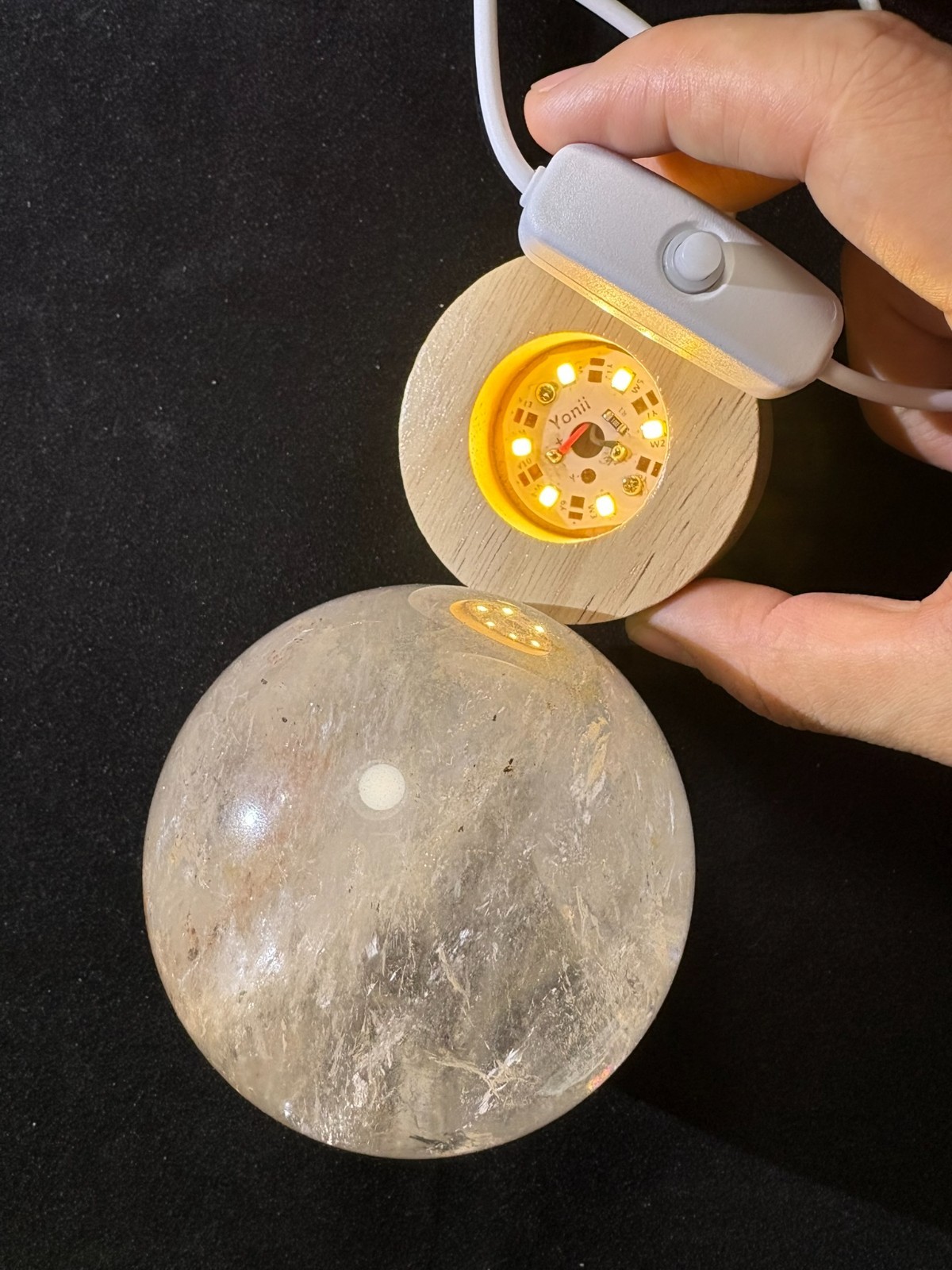 80mm Large Quartz Ball Natural Crystal Sphere w/ USB Light Stand Decoration