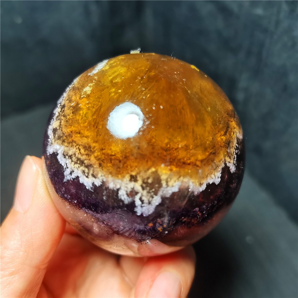 TOP 368g 60mm Natural Colorful Super Seven Fluorite Sphere Ball Healing WD2119
