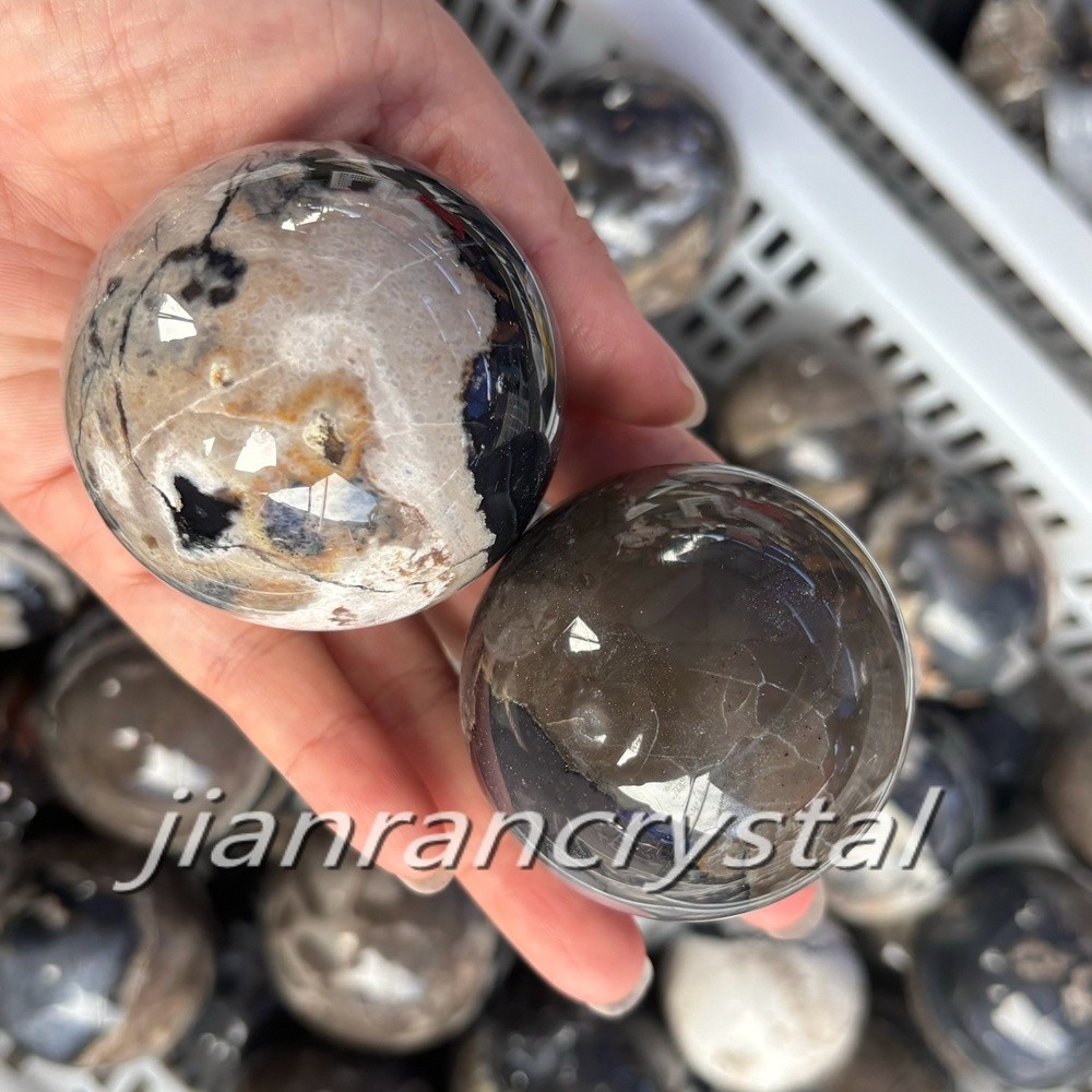 200g+ Volcanic agate sphere crystal ball home decoration fluorescent sphere 1pc