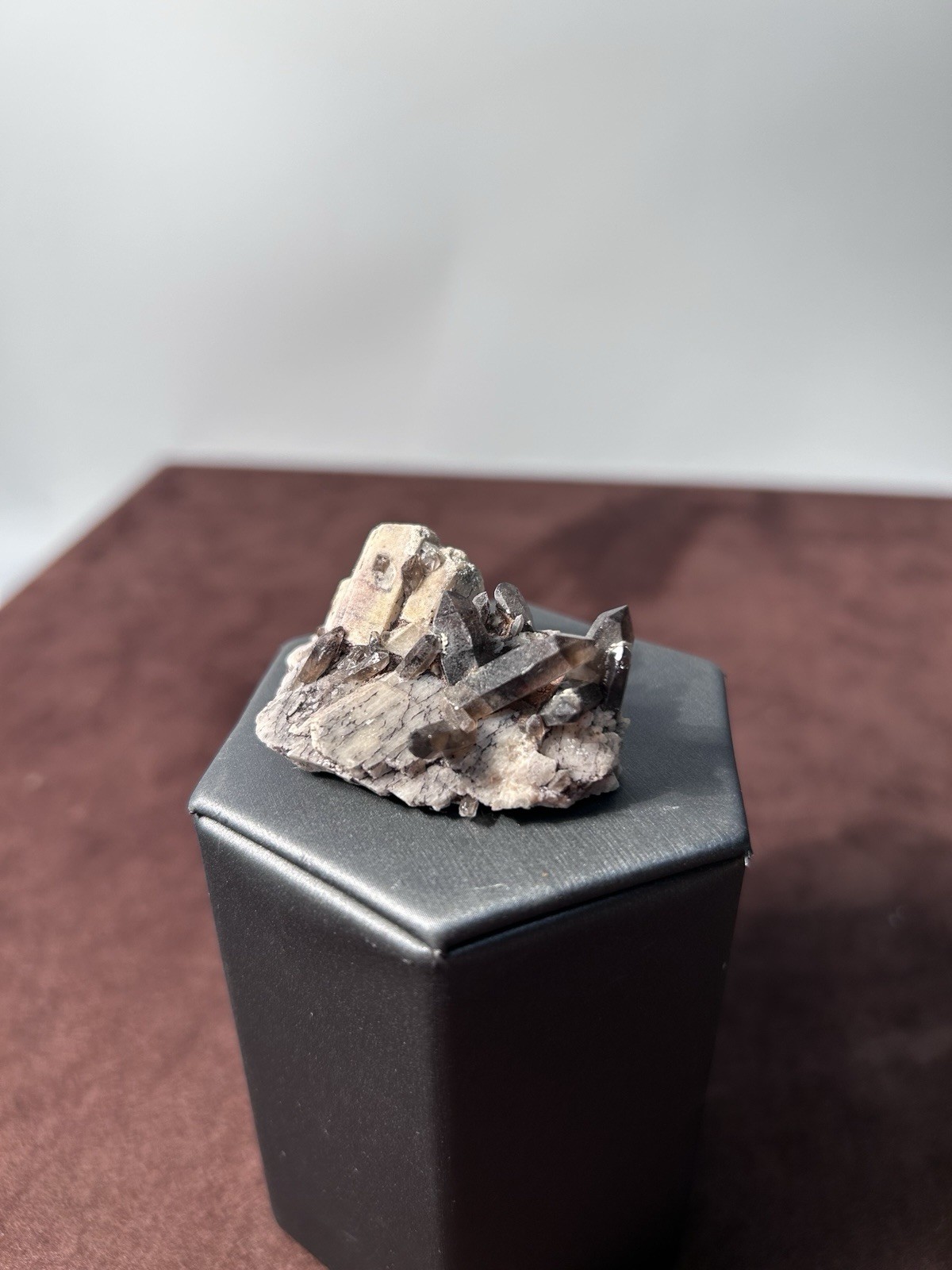 Smoky Quartz on Microcline Colorado Crystal Lined Pocket Miniature Mineral