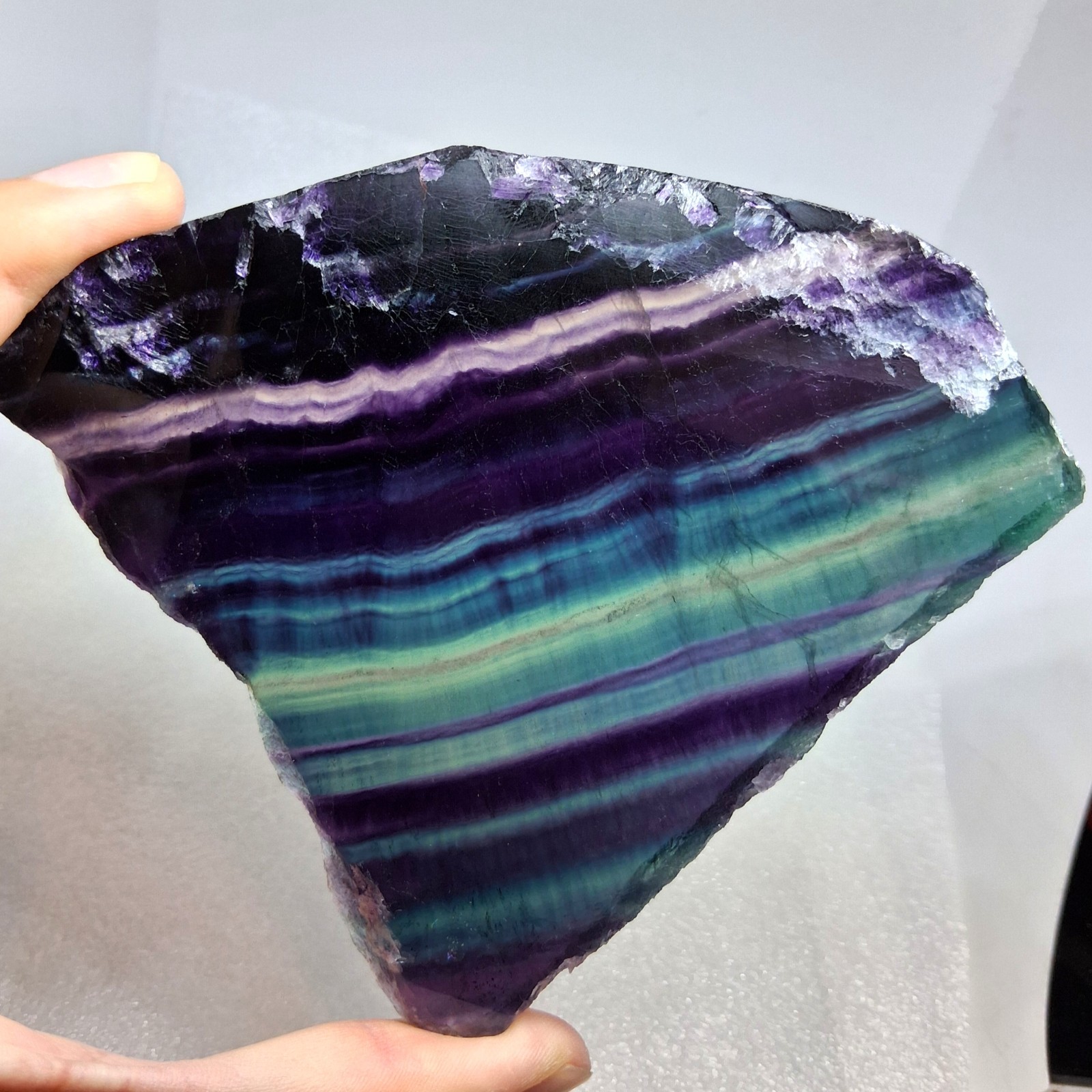 Large Purple Fluorite Crystal Slab Natural Polished Rainbow Fluorite Stone Slab