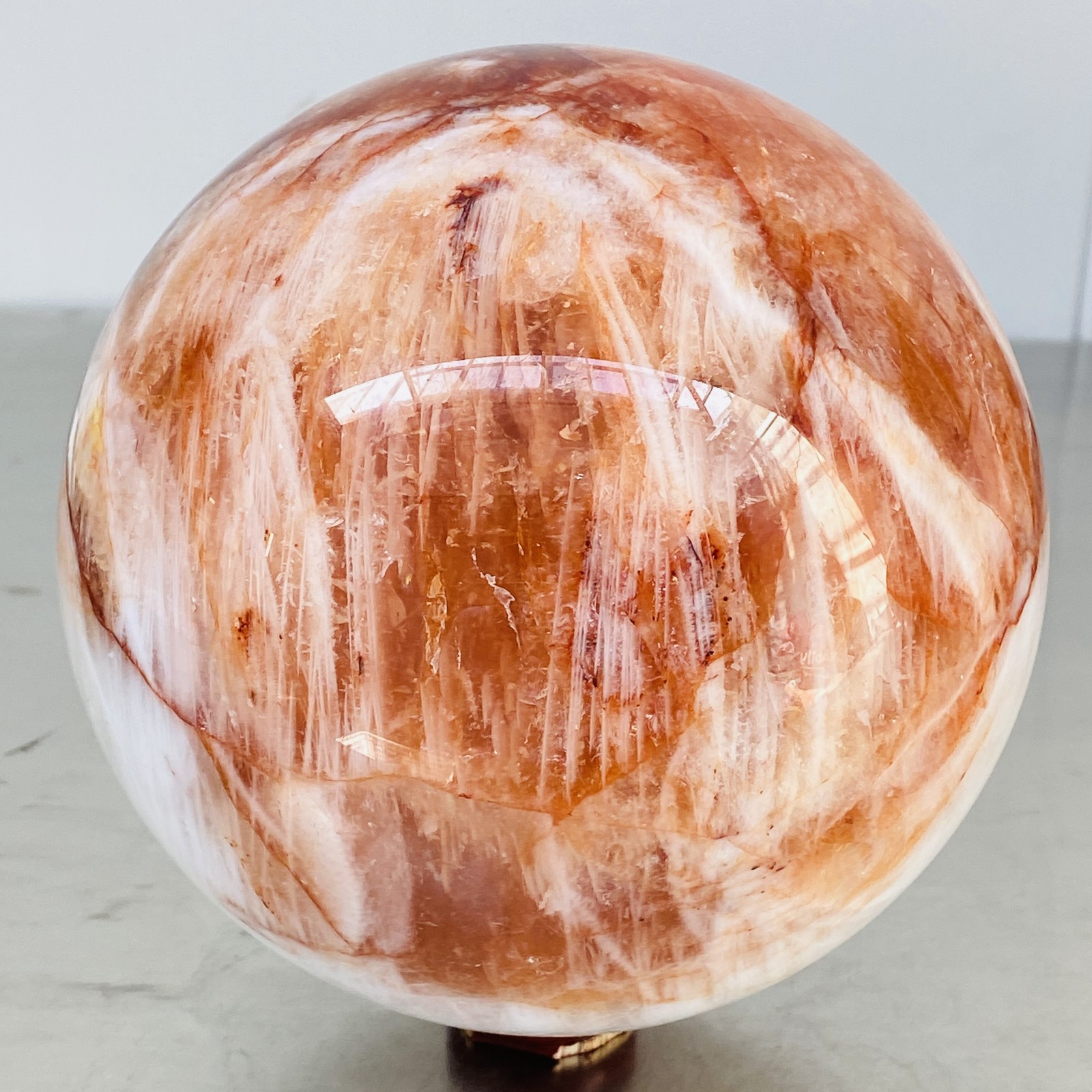 Natural Red Glue Flower Quartz Sphere Crystal Ball Healing 5460G