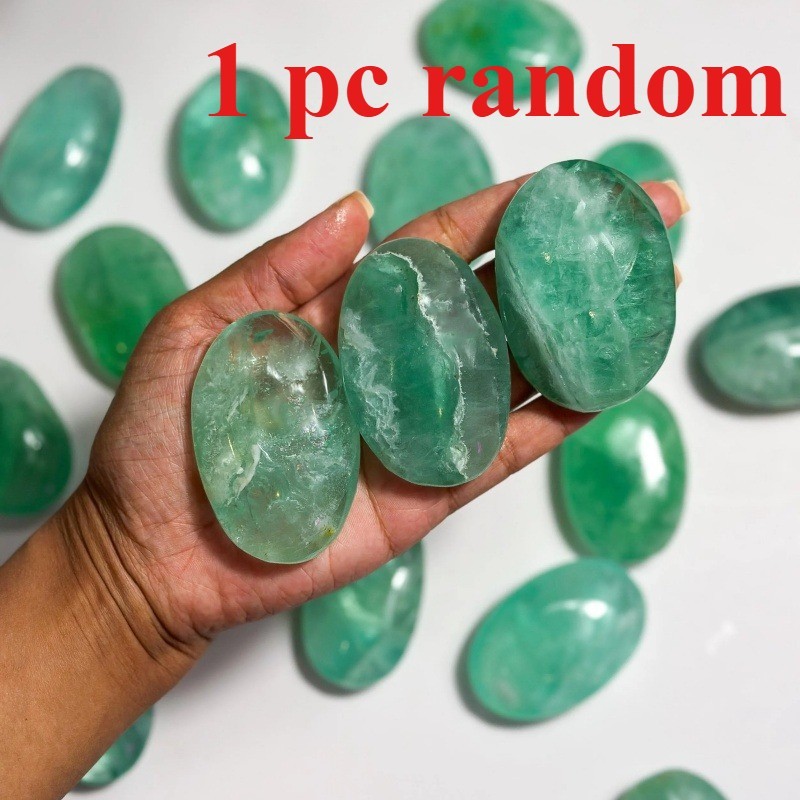 100-150g Natural Green Fluorite Palm Stone Polished Quartz Clear Healing Decor