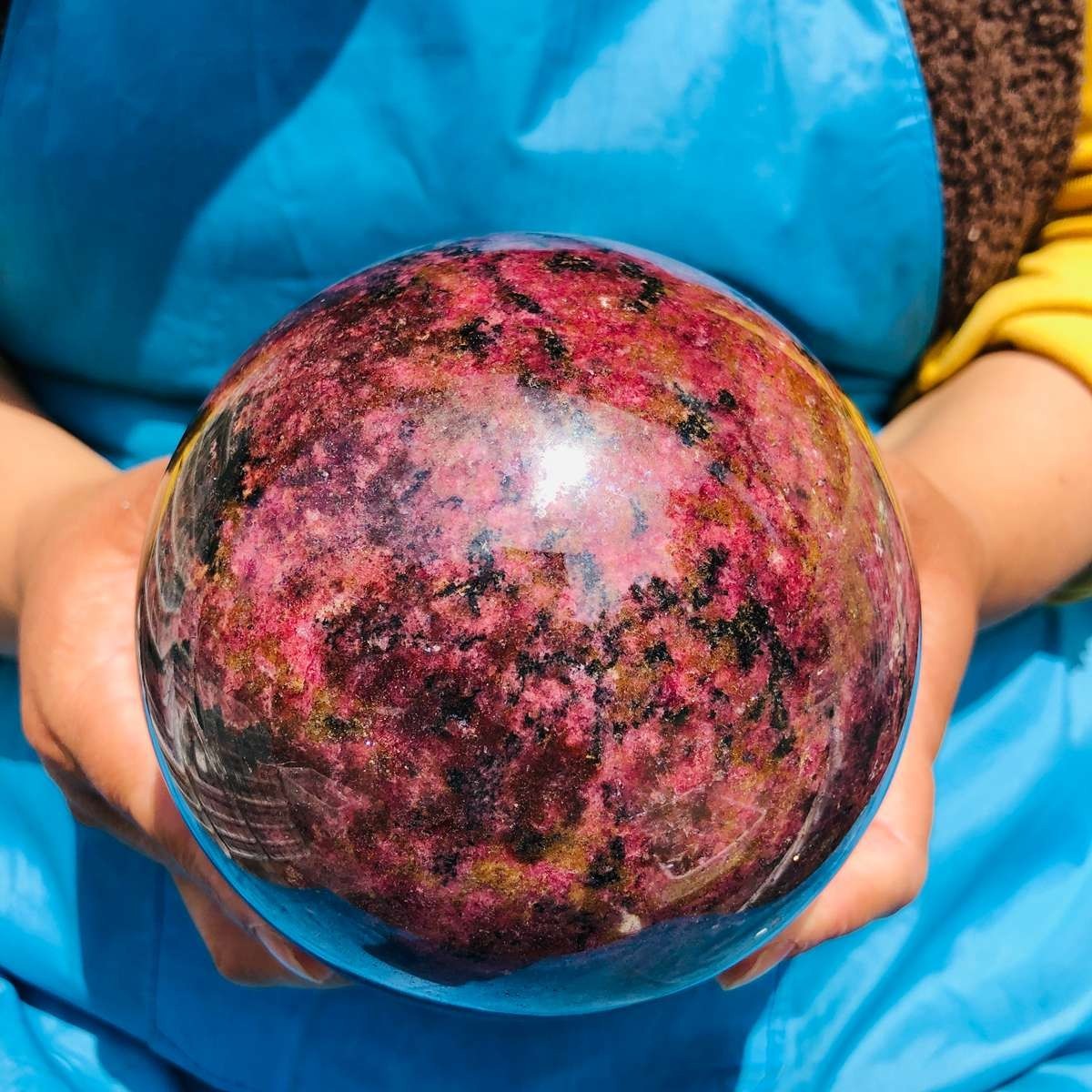 6.77LB Natural Rhodonite Crystal Sphere Pink Black Healing Gem Stone 4792